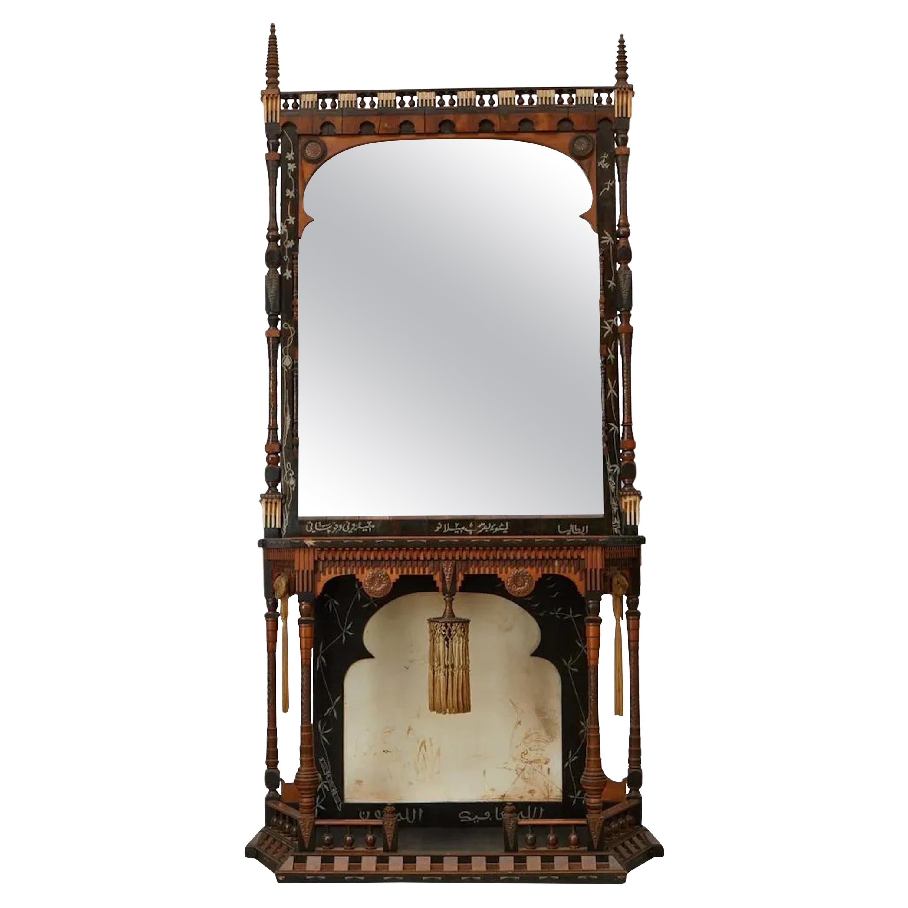 Rare et importante console et miroir orientaliste de Carlo Bugatti
