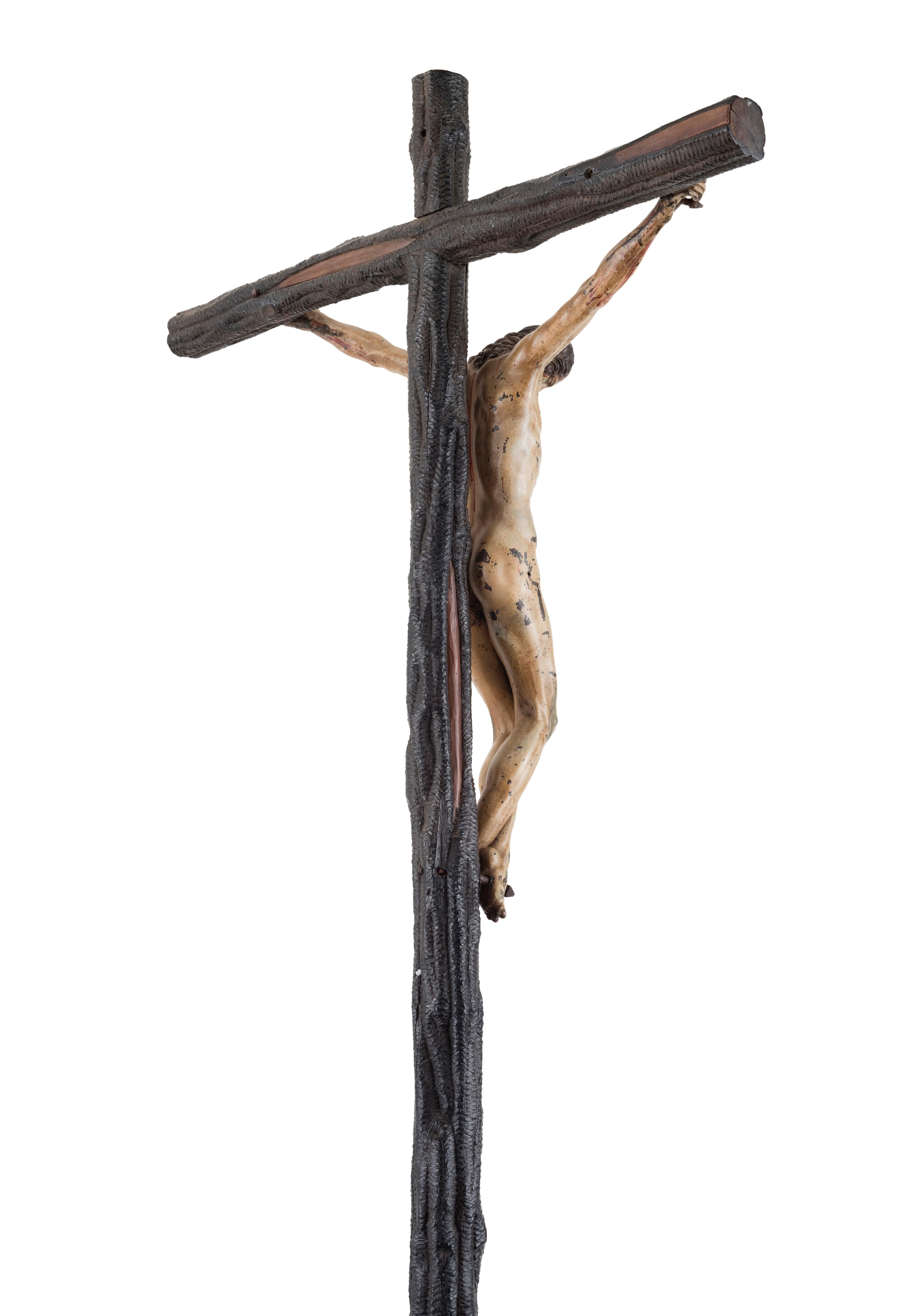 Rare and important painted bronze Crucifix after a model by Michelangelo In Good Condition For Sale In Leesburg, VA
