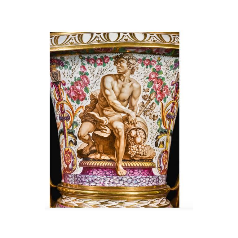 Regency Rare and Important Pair of Darté Frères Porcelain Campana Vases, circa 1820