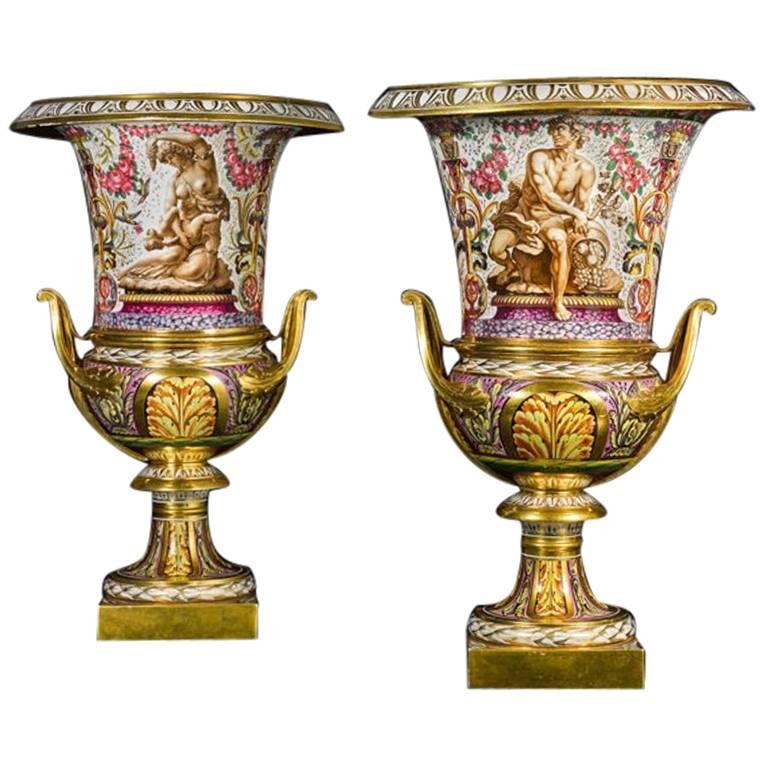 Rare and Important Pair of Darté Frères Porcelain Campana Vases, circa 1820