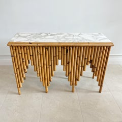 Rare and Important Pair of Henry Olko Bamboo & Marble 'Calliope' Console Tables