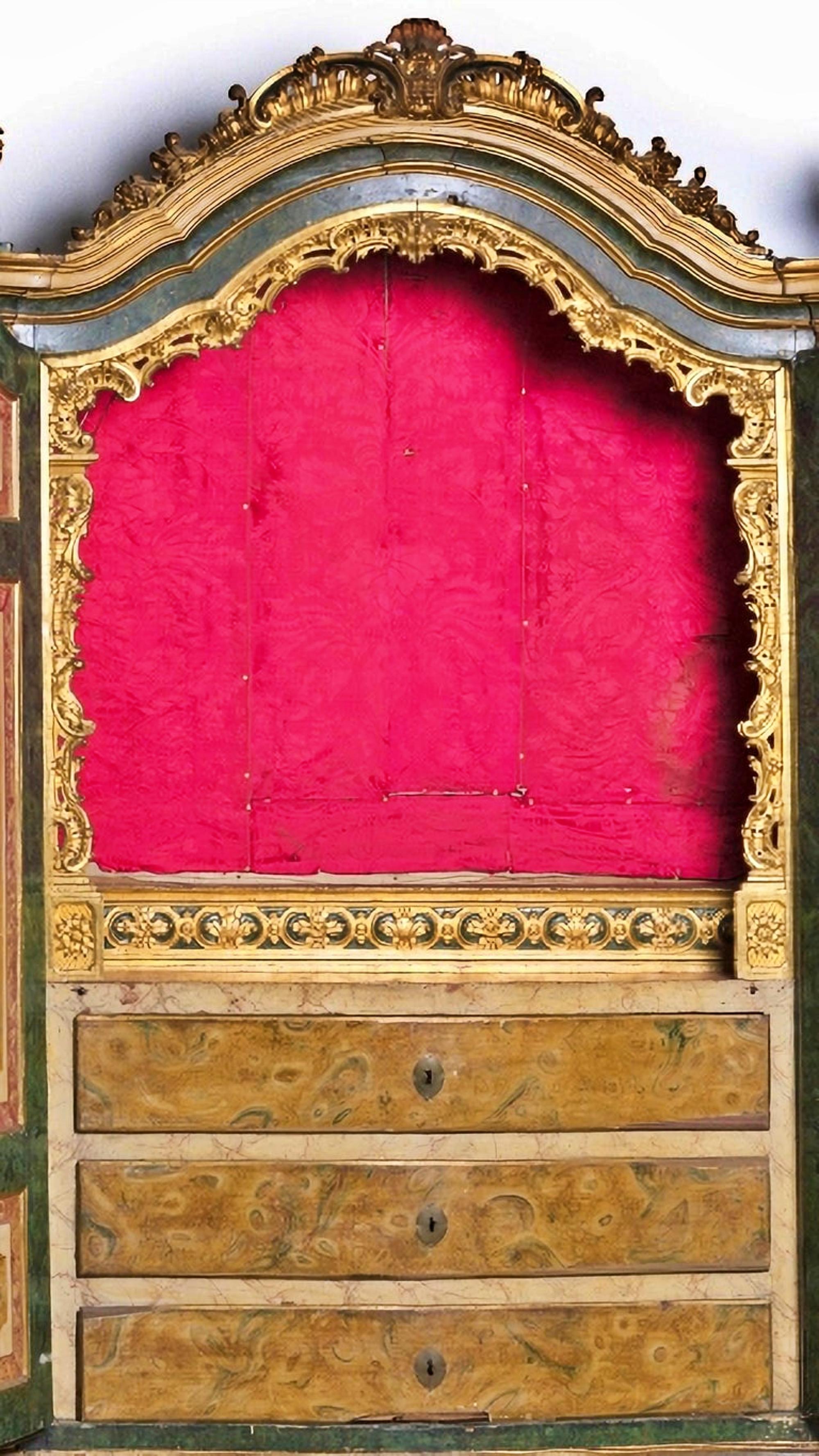 Applique Brocart Portugais Ancien 18ème Siècle - Décoration Murale Vintage Velours