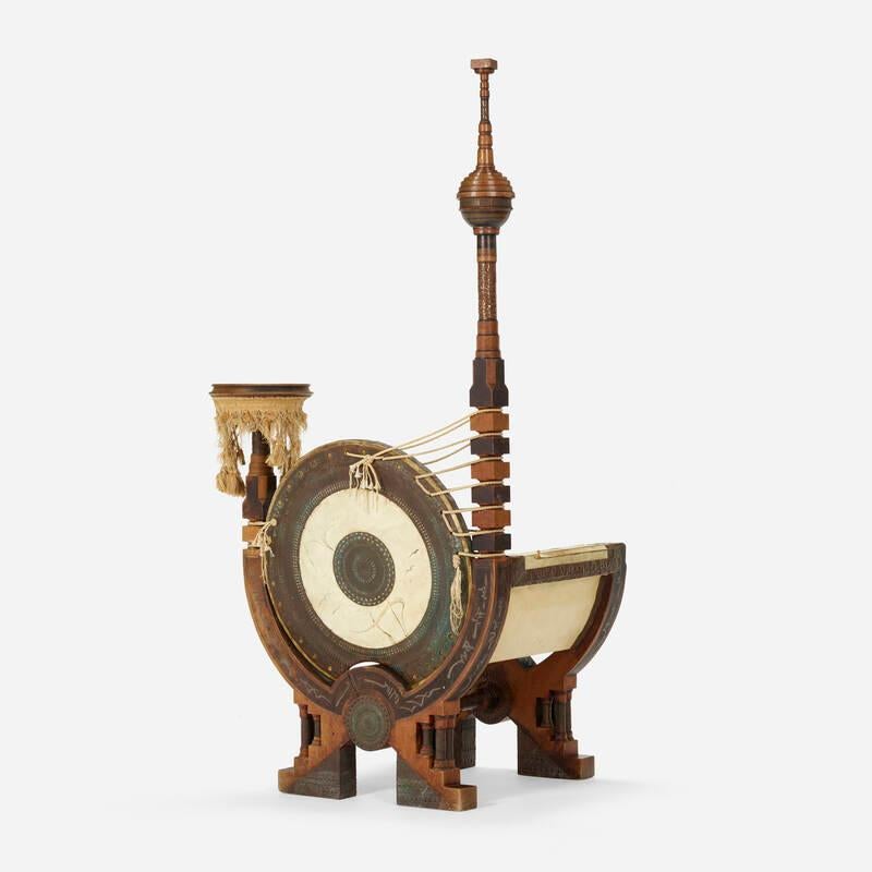 Italian Rare and Important Throne Chair in Pewter Copper and Parchment by Carlo Bugatti