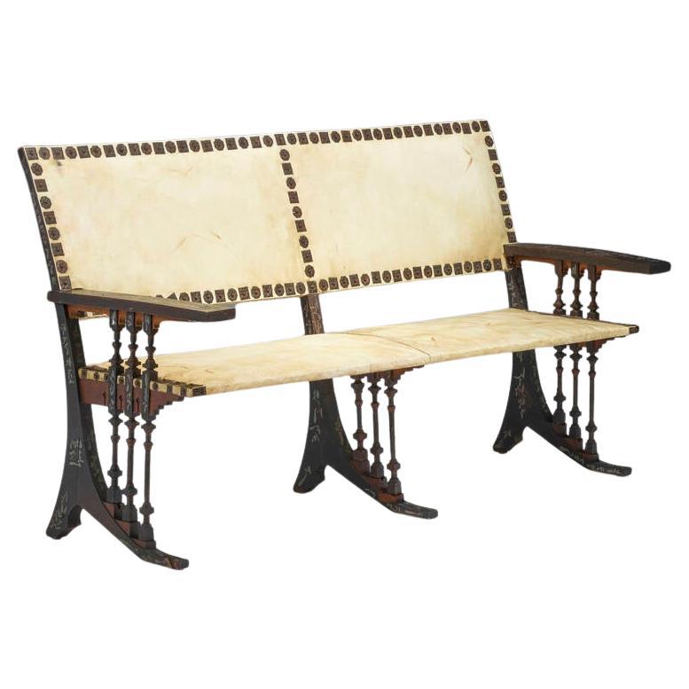 Rare and  Important Walnut And Upholstered Parchment Bench By Carlo Bugatti For Sale