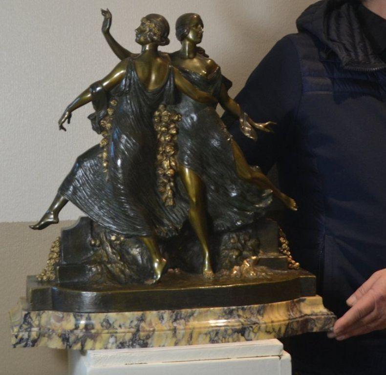 Rare and impressive J. Descomps art deco bronze group. roses dancers ...