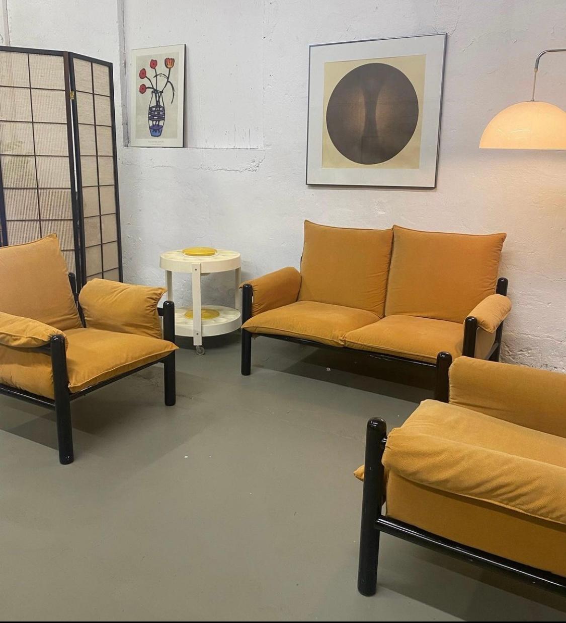 Rare and Impressive Love Seat and Two Matching Armchairs by A. Sibau, 1980s In Good Condition For Sale In Paris, ON