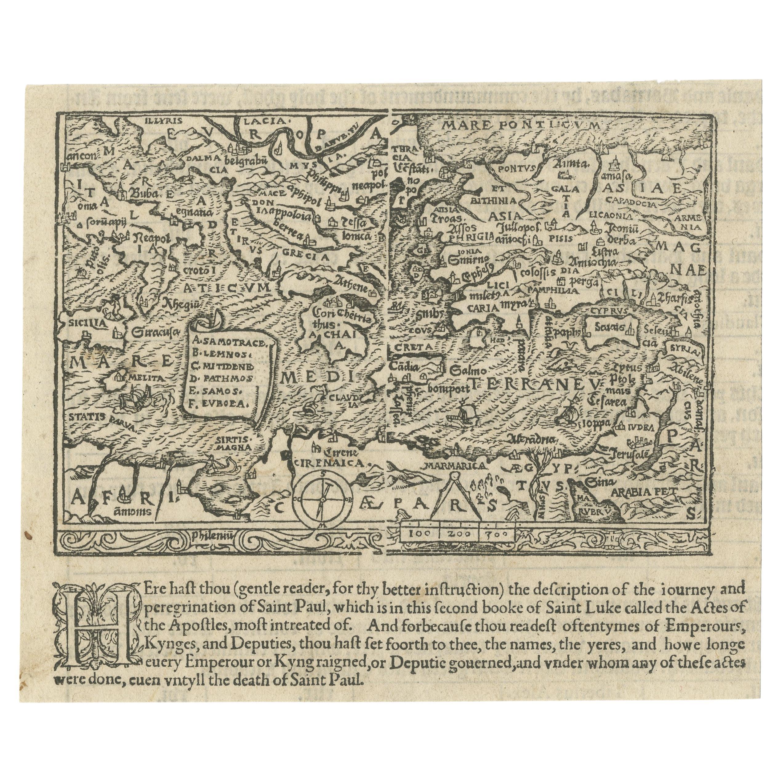 Rare and Interesting Small Antique Woodcut Map of the Mediterranean  For Sale