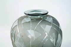Rare and Large 1930s Daum Smoked Glass Vase, Round, France