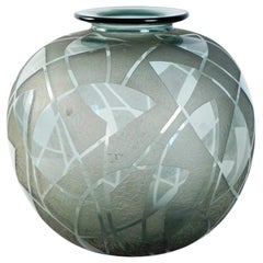 Rare and Large 1930s Daum Smoked Glass Vase, Round, France