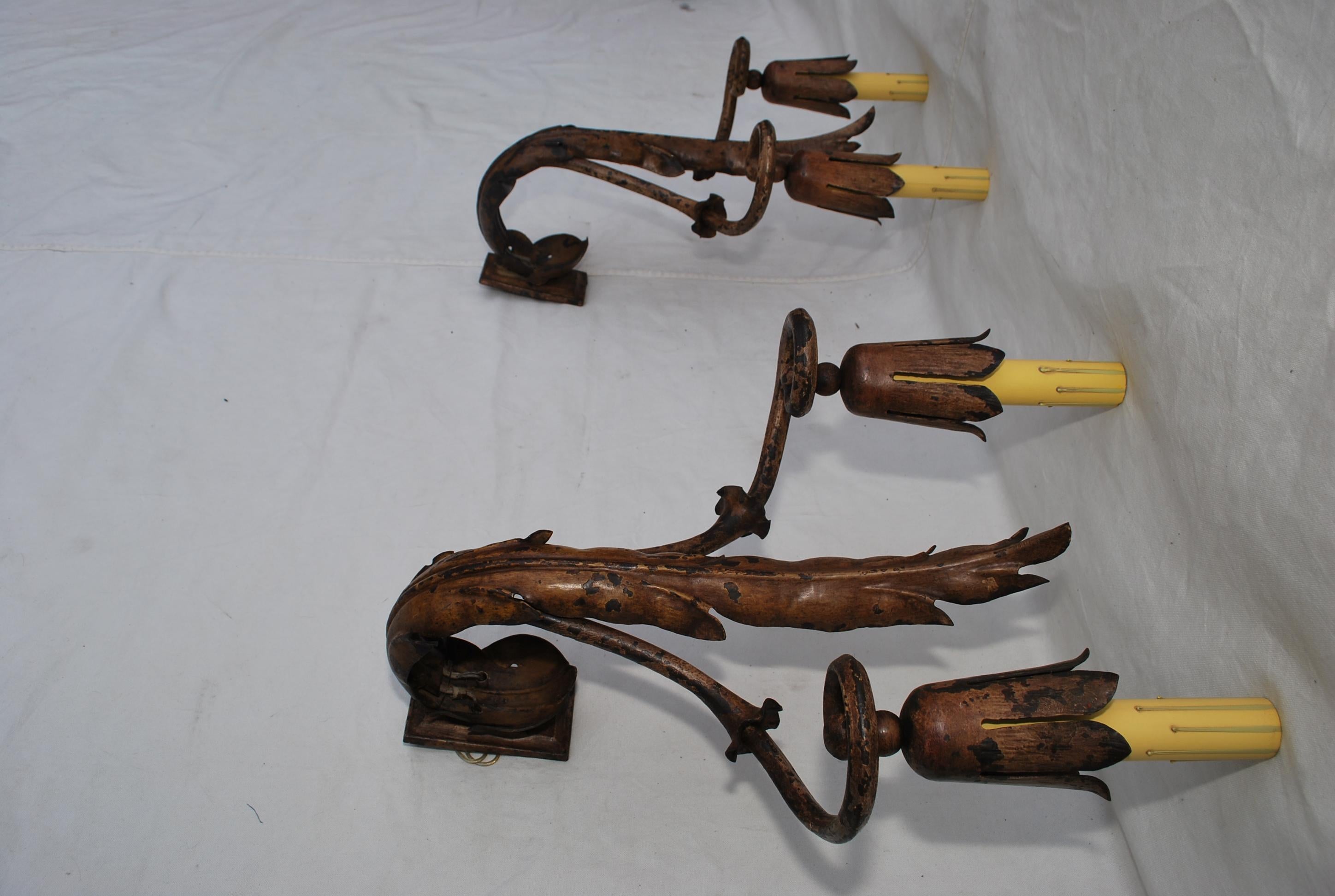 American Rare and Large 1930's Wrought Iron Sconces For Sale