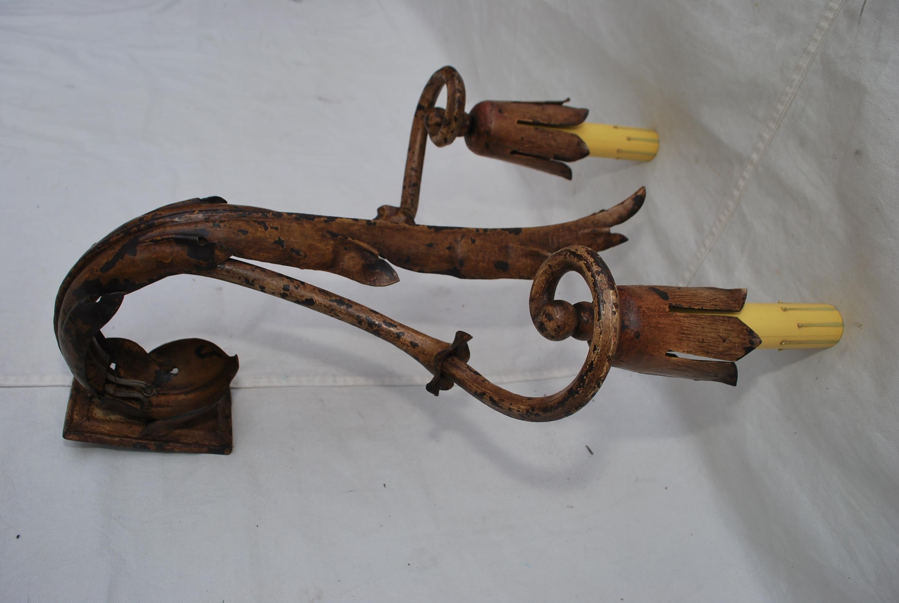 Hand-Crafted Rare and Large 1930's Wrought Iron Sconces For Sale