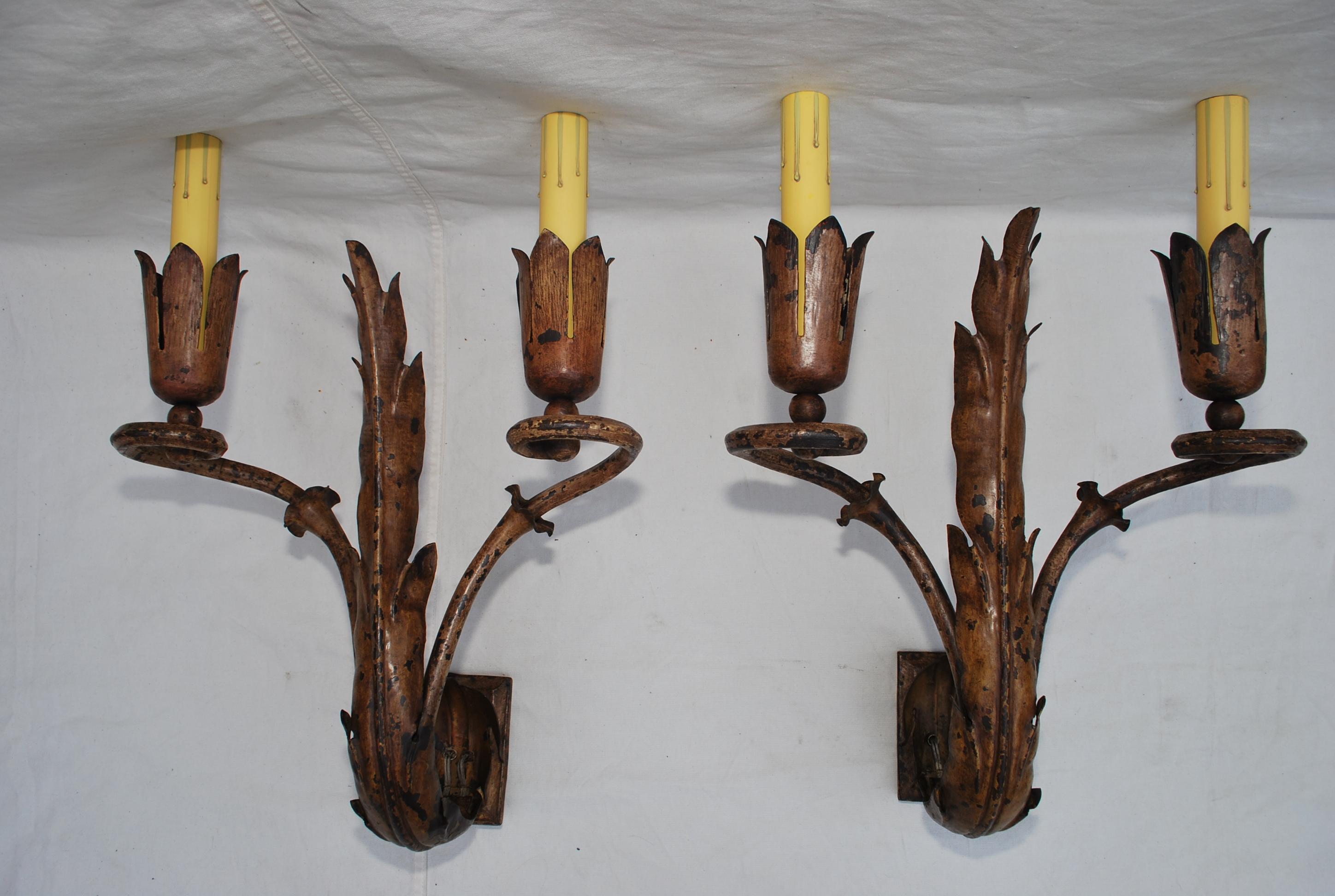 Rare and Large 1930's Wrought Iron Sconces In Good Condition For Sale In Los Angeles, CA