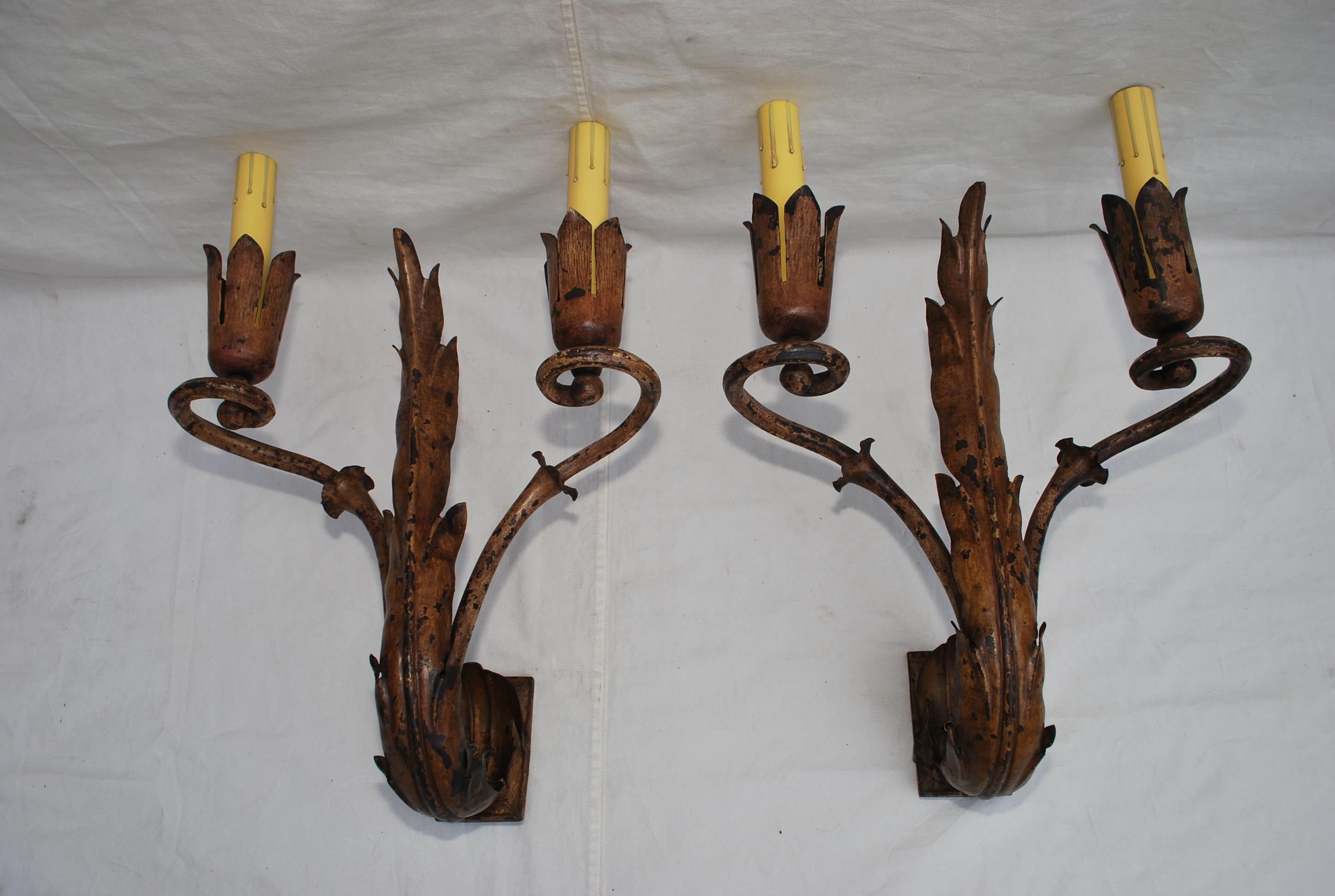 Mid-20th Century Rare and Large 1930's Wrought Iron Sconces For Sale