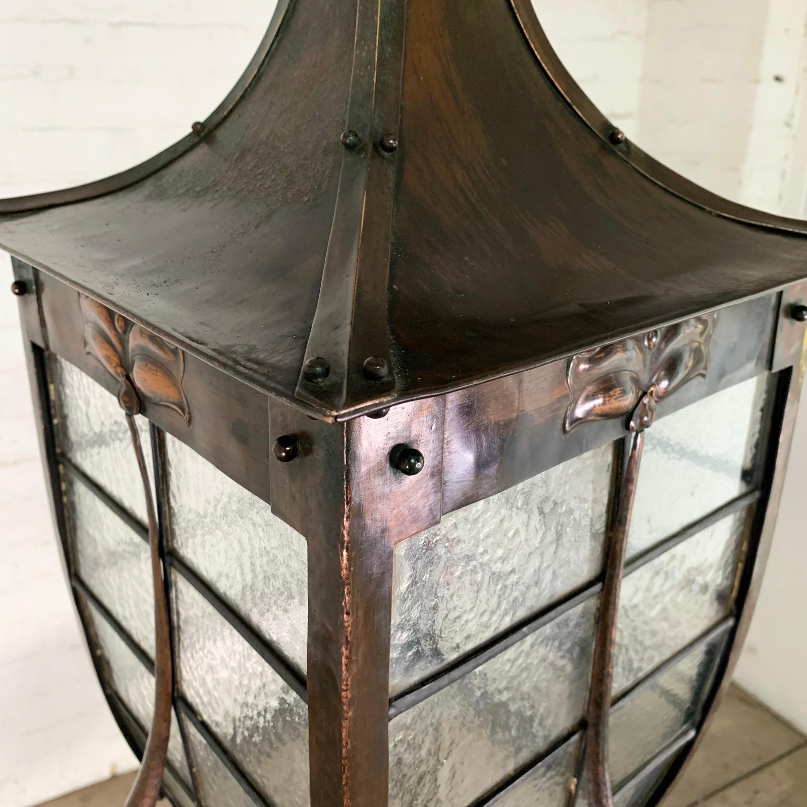 Rare and Large Antique Arts & Crafts Copper Lantern 3