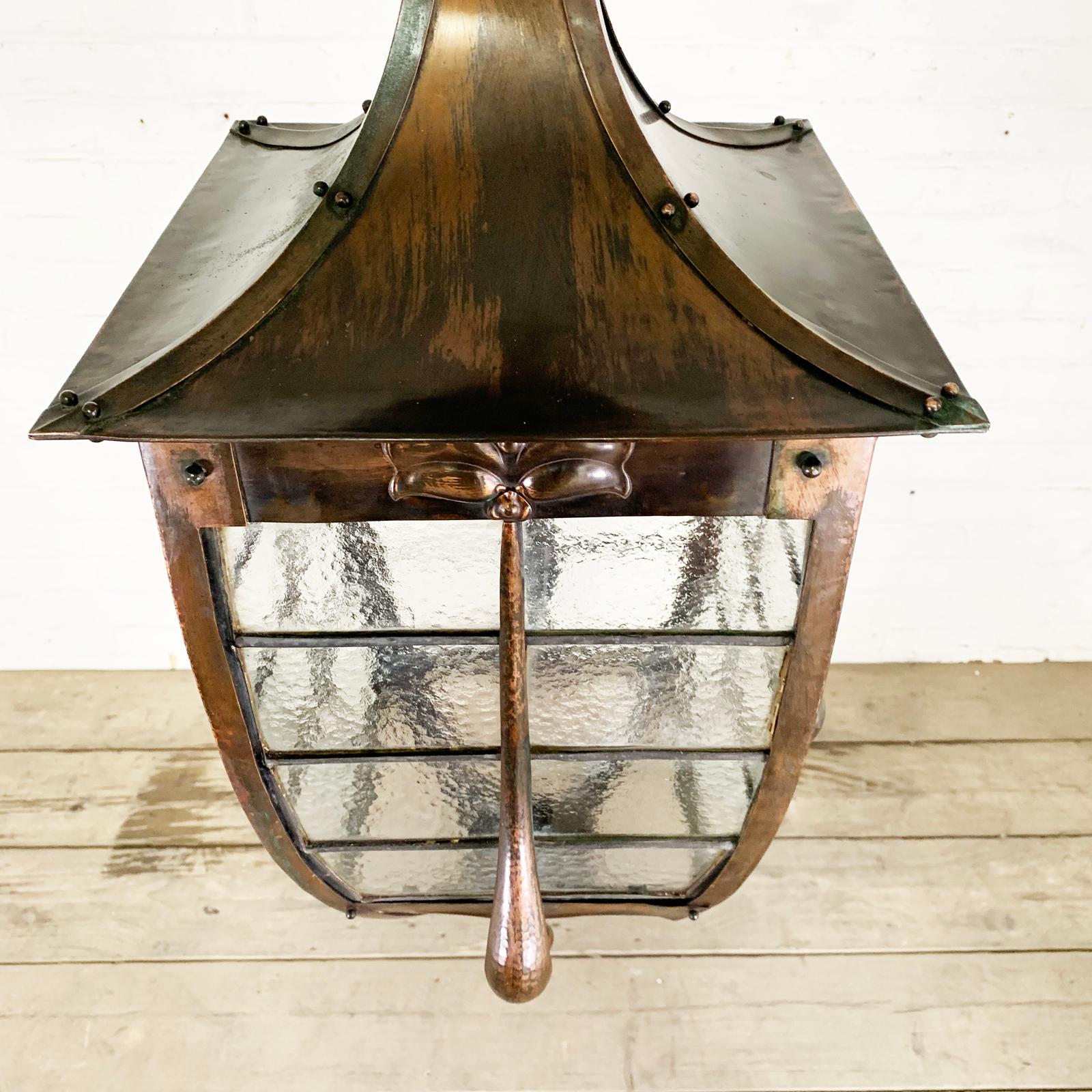 Rare and Large Antique Arts & Crafts Copper Lantern In Good Condition In Manchester, GB
