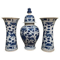 Rare and Large Dutch Delft Dragons Three Piece Garniture Vases Set, Early 18th C