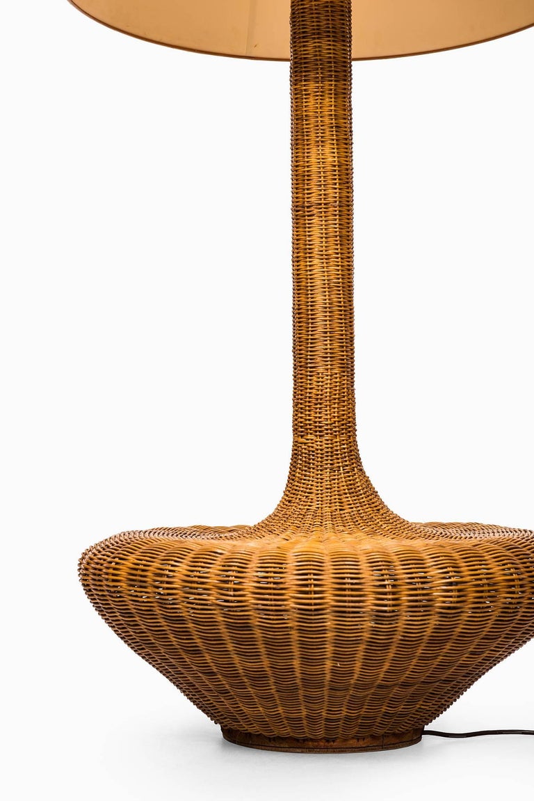 Rare and Large Floor Lamp in Rattan with Original Lampshade at 1stDibs