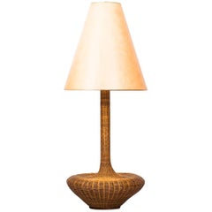 Rare and Large Floor Lamp in Rattan with Original Lampshade