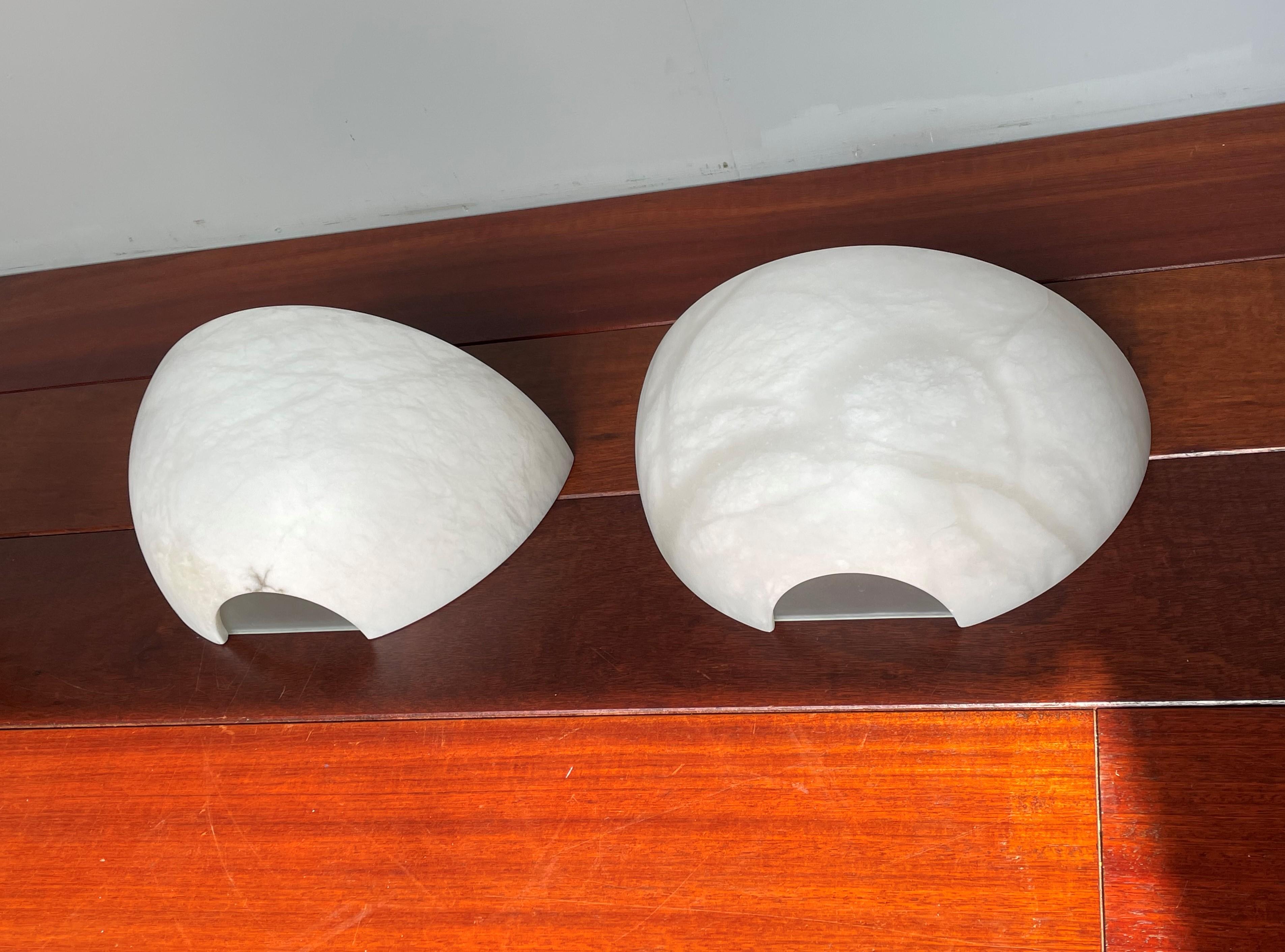 20th Century Rare and Large Midcentury Pair of Art Deco Style Alabaster & Glass Wall Sconces For Sale