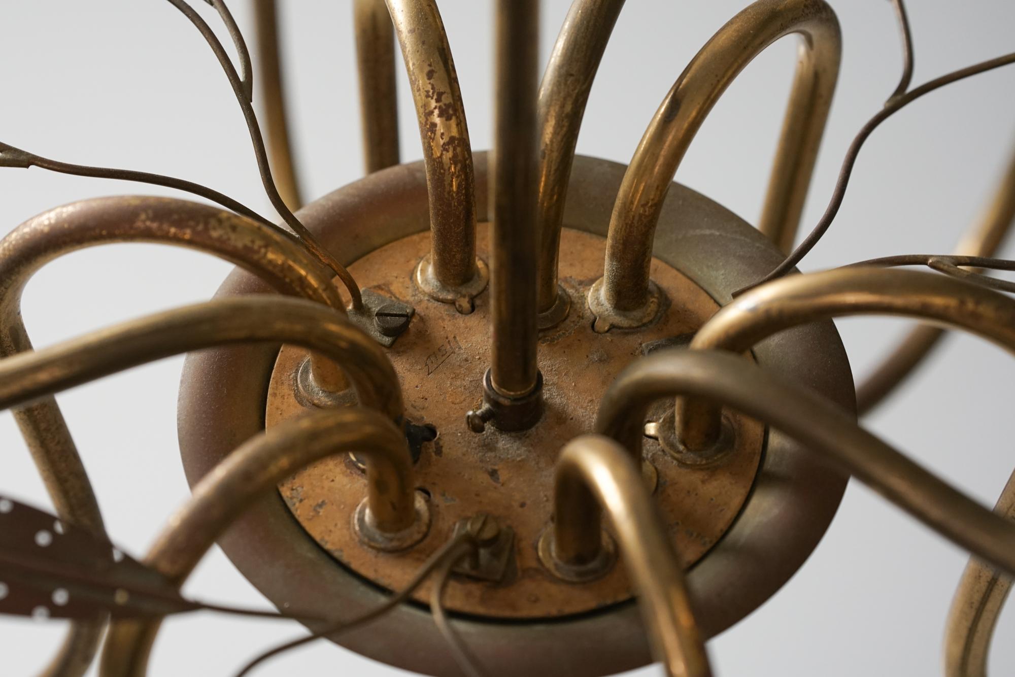 Laiton Rare and Large Model 85/9 Floral Chandelier, Itsu, 1950s en vente