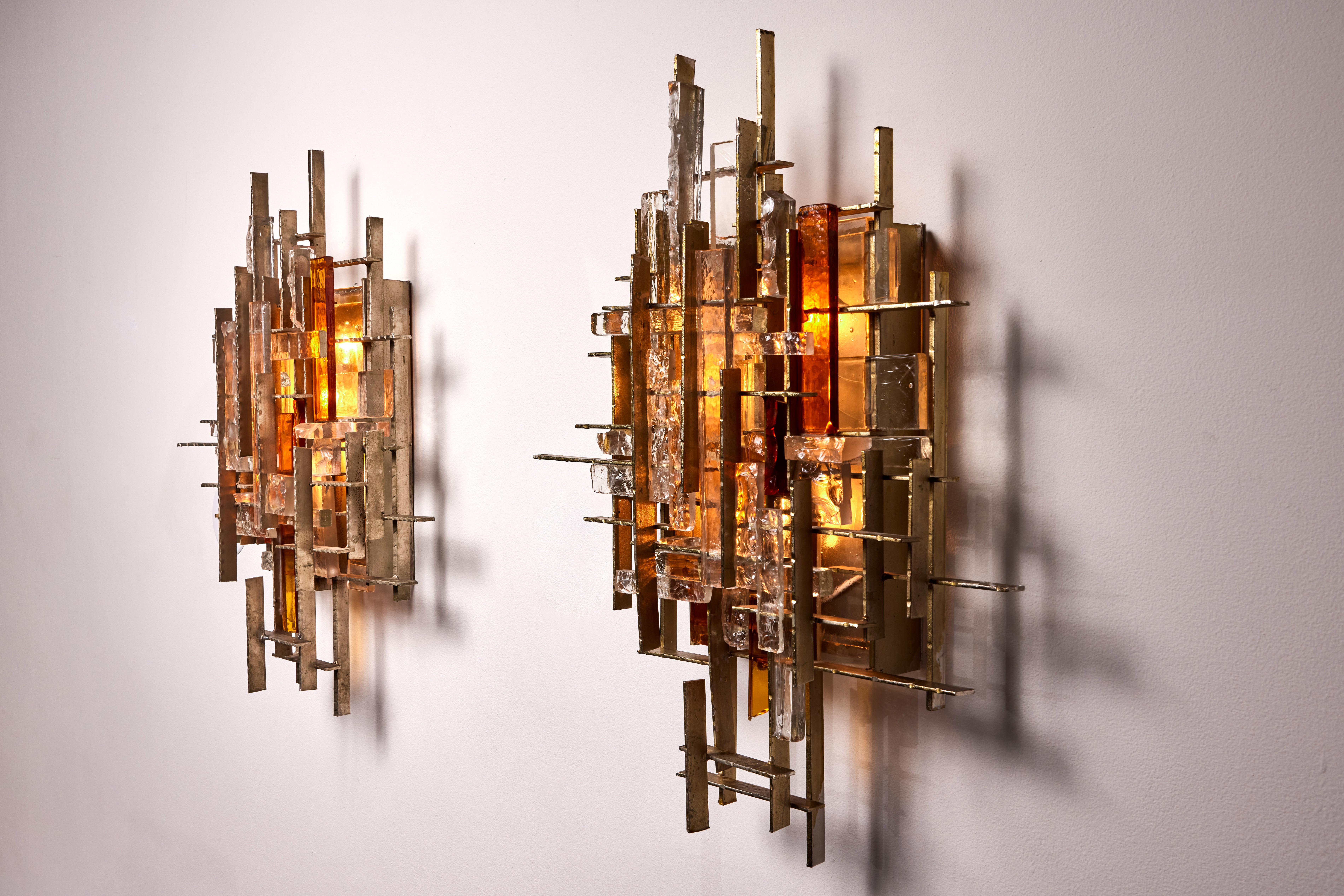 Mid-Century Modern Rare and Large Pair of Wall Lights by Albano Poli for Poliarte For Sale