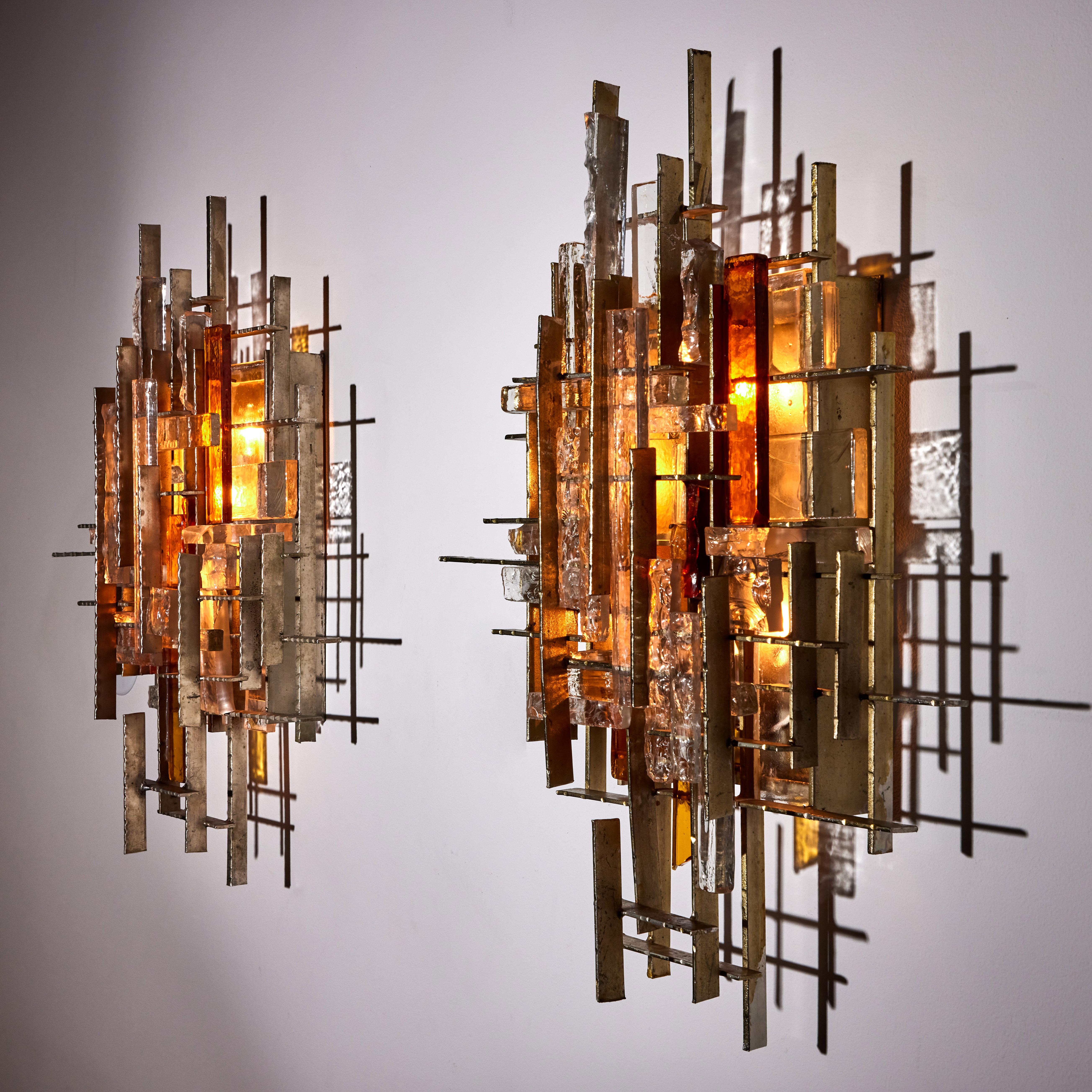 Italian Rare and Large Pair of Wall Lights by Albano Poli for Poliarte For Sale