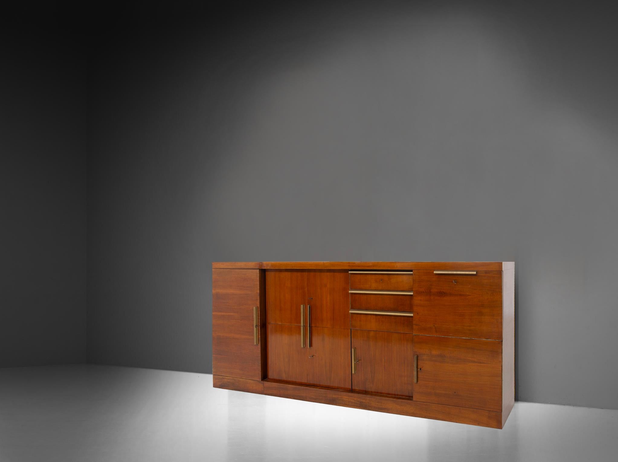 Bauhaus Rare and Large rationalist sideboard attributed to G. Terragni brass handles For Sale