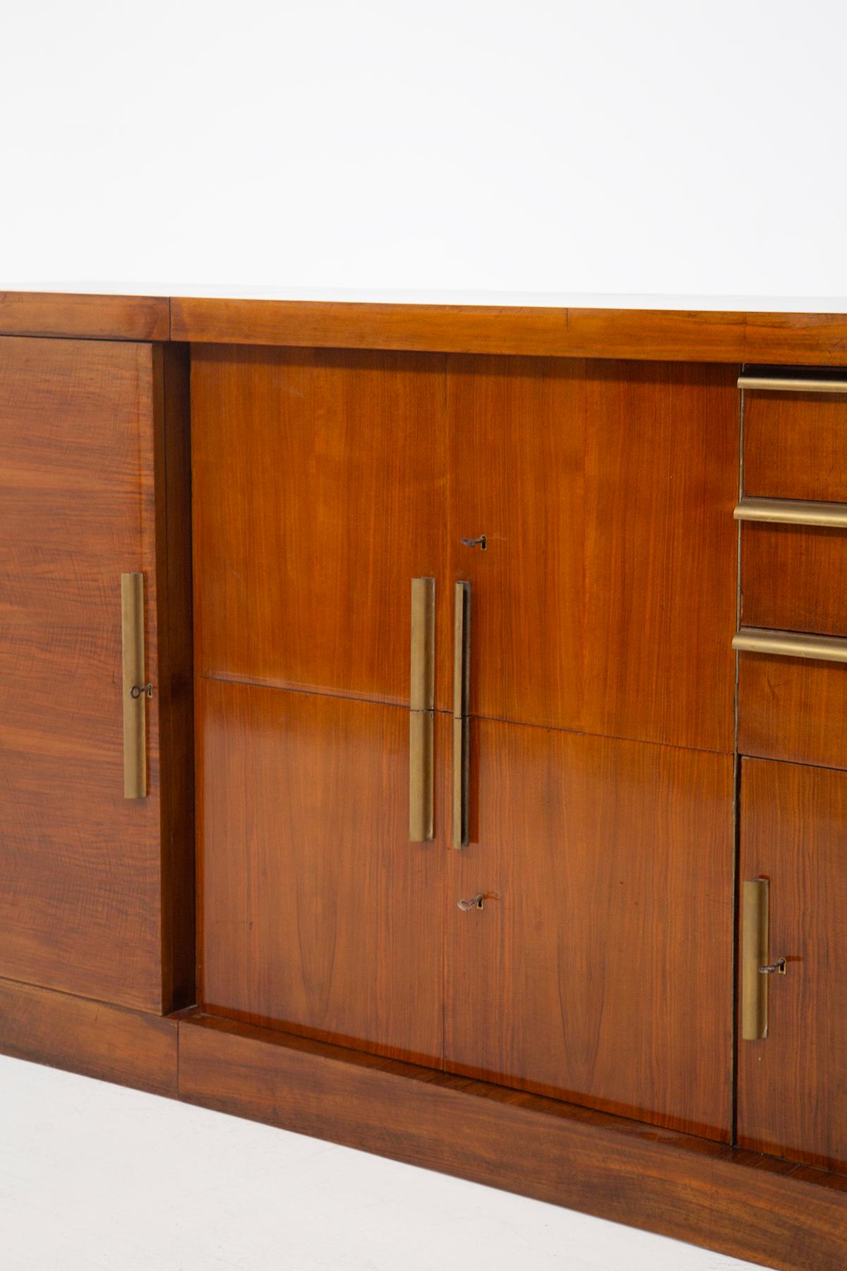 Italian Rare and Large rationalist sideboard attributed to G. Terragni brass handles For Sale
