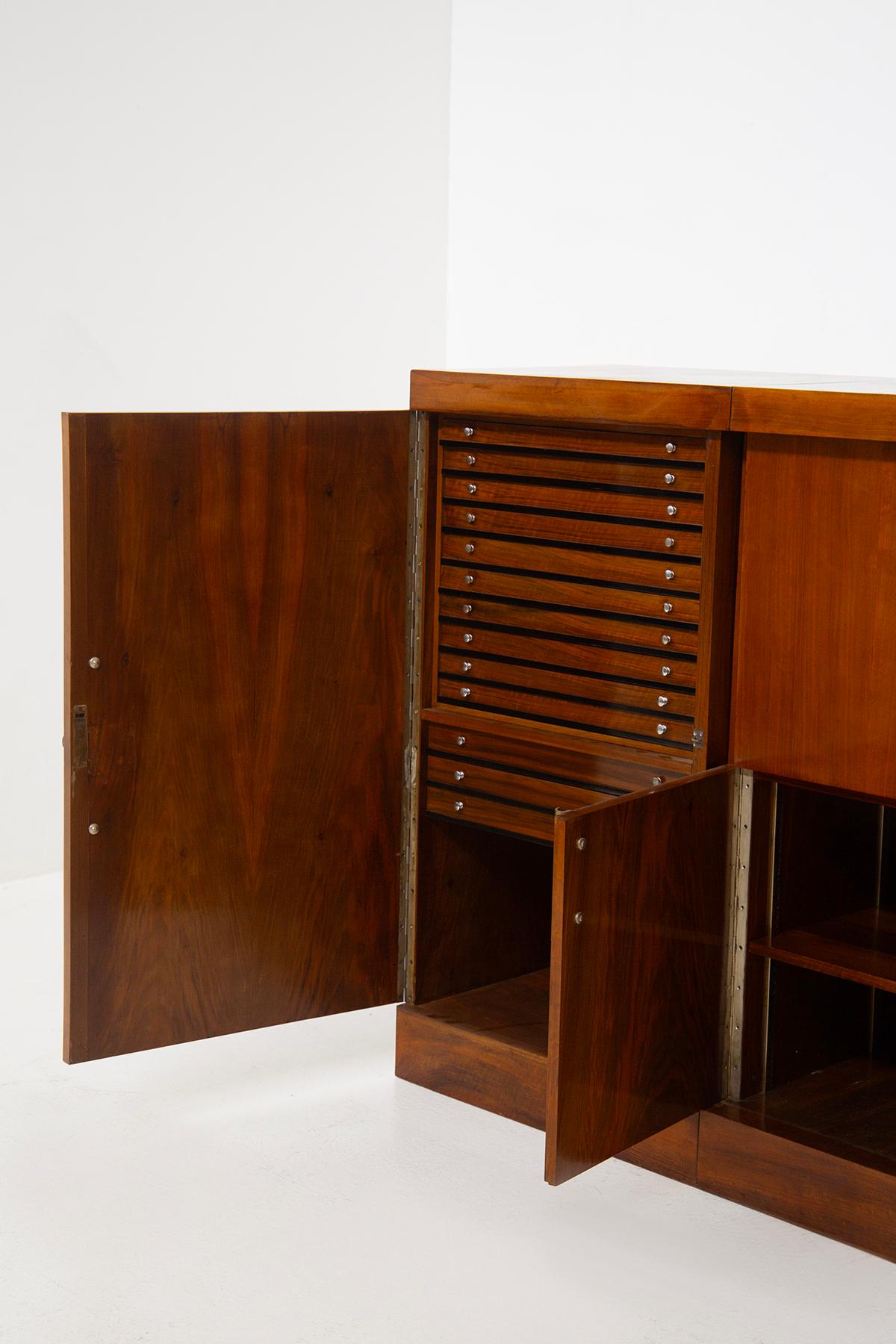 Brass Rare and Large rationalist sideboard attributed to G. Terragni brass handles For Sale