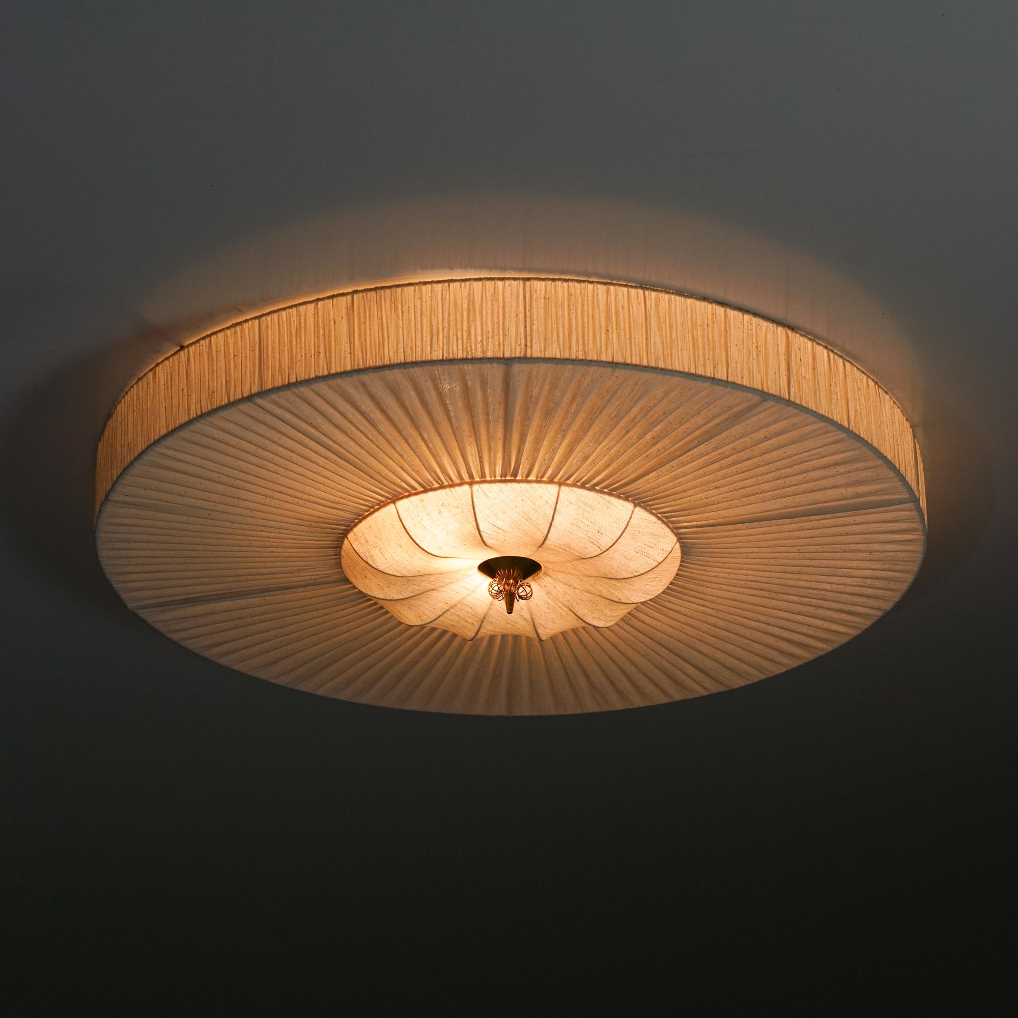 Rare and Large Silk Flush Mount, Itsu Oy, 1950s In Good Condition In Helsinki, Uusimaa