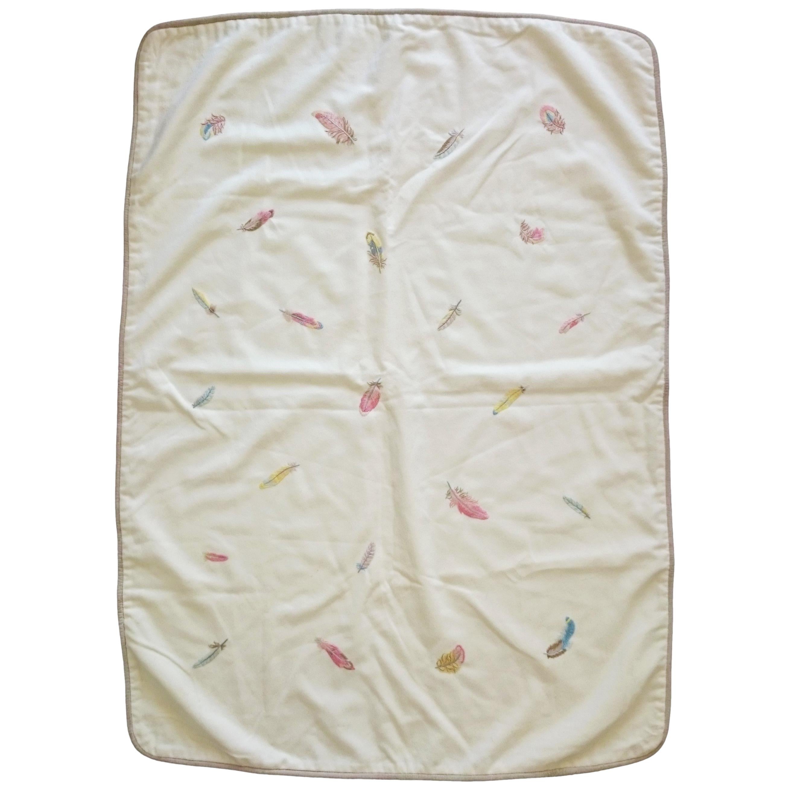 Rare and limited Angora/Wool Hermès blanket with hand-bedded feathers design