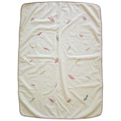 Vintage Rare and limited Angora/Wool Hermès blanket with hand-bedded feathers design