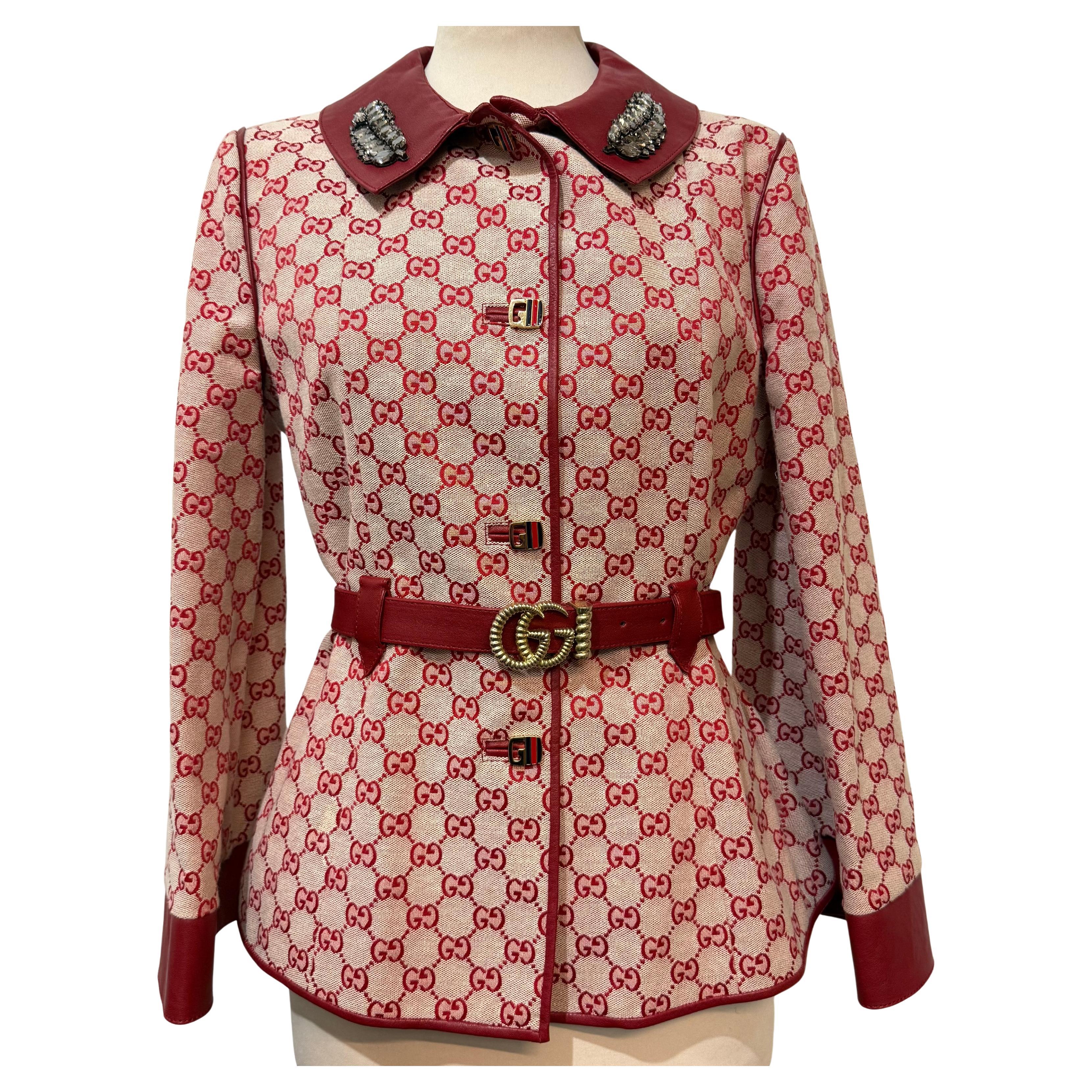 Rara e limitata giacca Gucci Supreme in pelle rossa con cristalli IT 40 in vendita