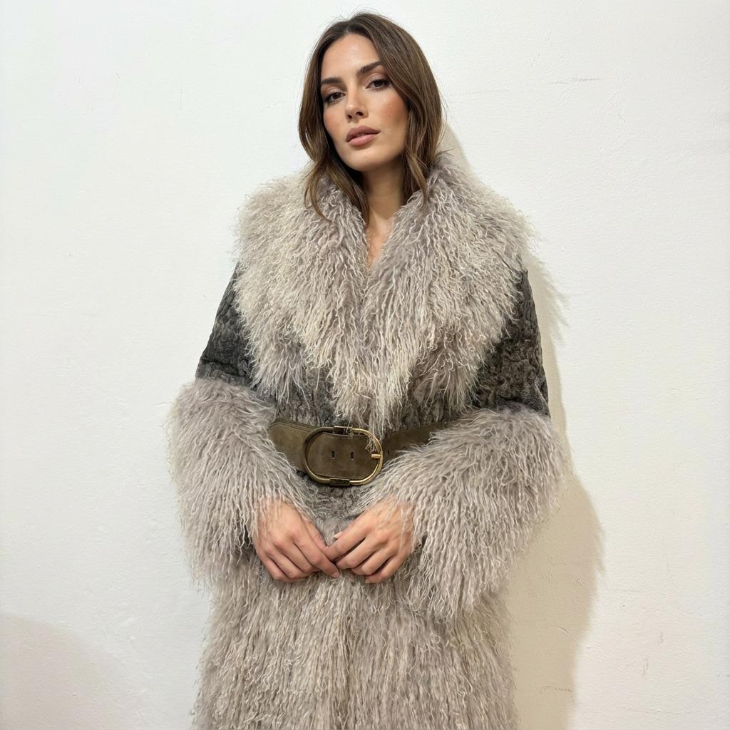 Increíble y raro abrigo Gucci
100% Auténtica piel de cordero tibetano y afgano
Color gris perla
Cinturón de piel noisette con hebilla metálica
Dos bolsillos
Longitud hombro/hem cm 100 (39,3 pulgadas)
Hombro cm 42 (16,5 pulgadas)
Talla XS / 38