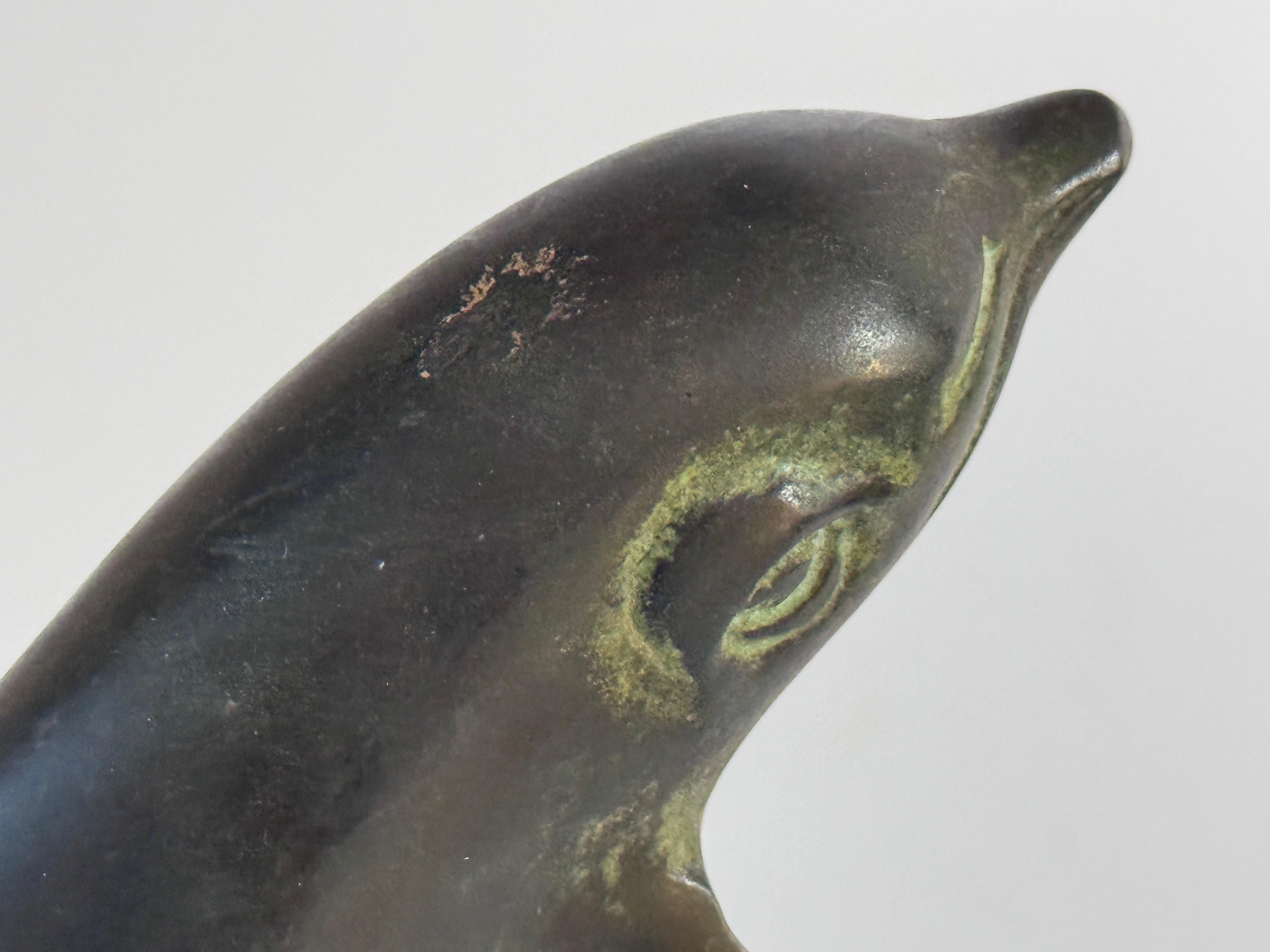 Lacquered Rare and Magnificent Brutalist Bronze Dolphin Sculpture, 1970s, France For Sale