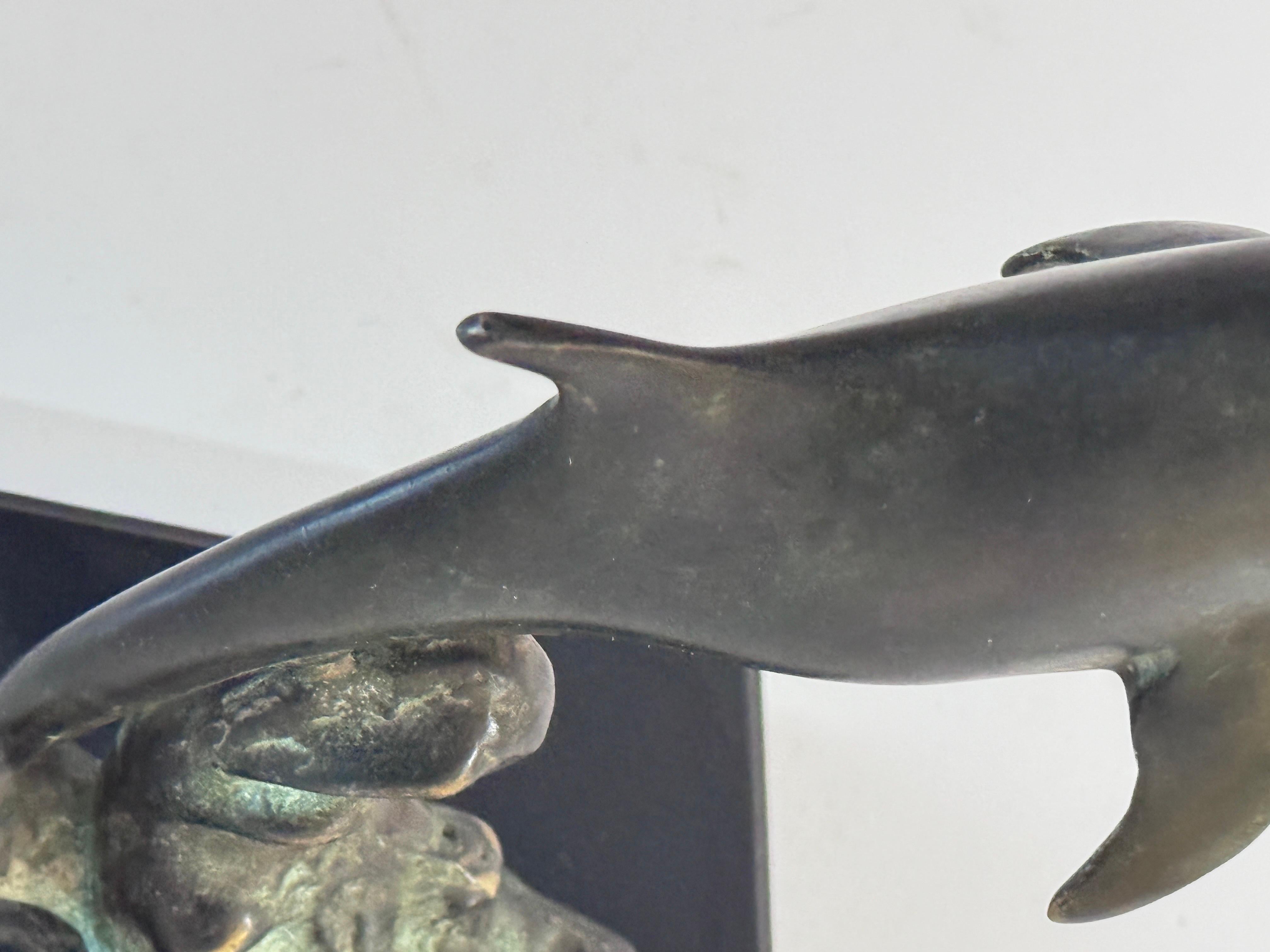 Rare and Magnificent Brutalist Bronze Dolphin Sculpture, 1970s, France In Good Condition For Sale In Auribeau sur Siagne, FR