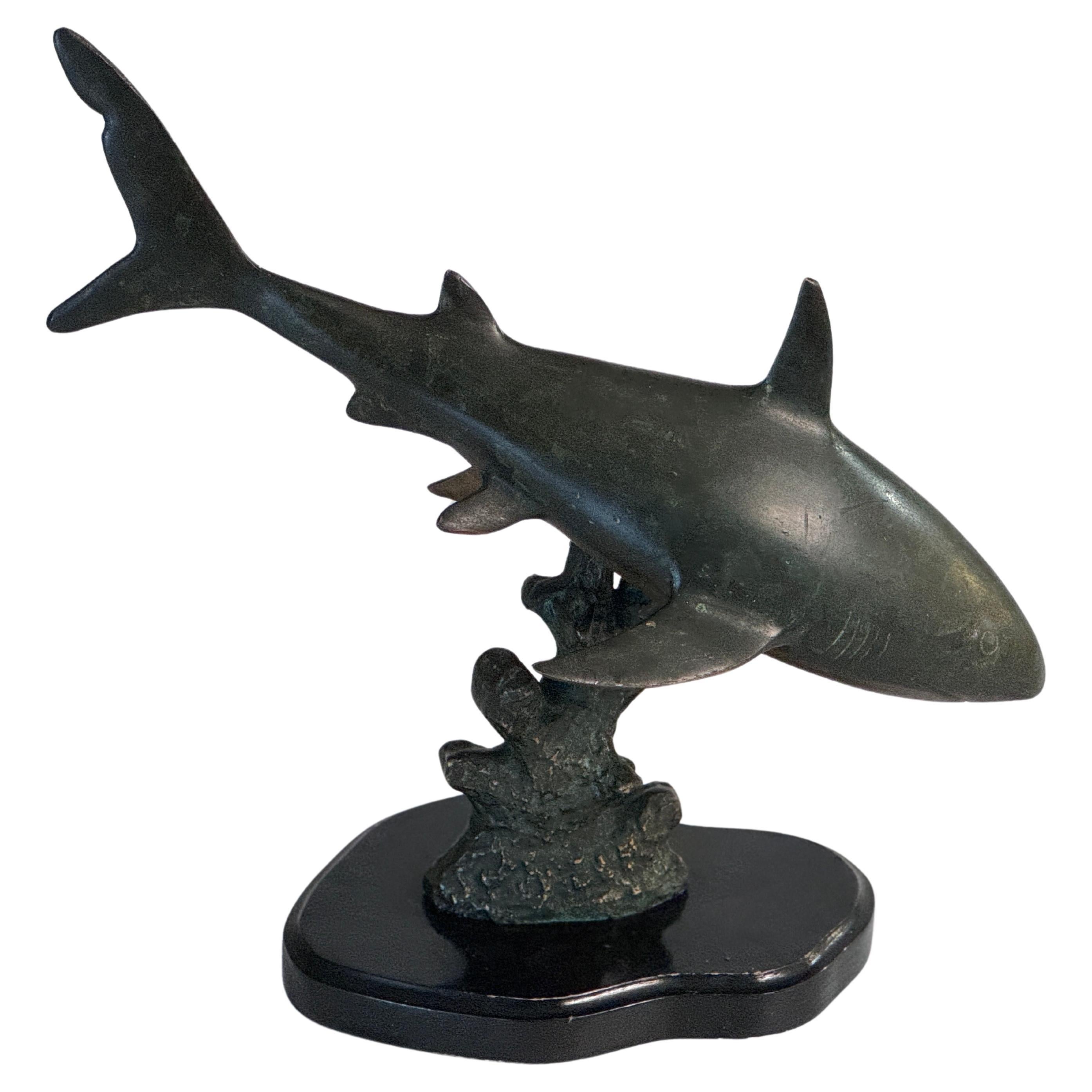 Lacquered Rare and Magnificent Brutalist Bronze Shark Sculpture, 1970s, France