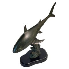 Antique Rare and Magnificent Brutalist Bronze Shark Sculpture, 1970s, France