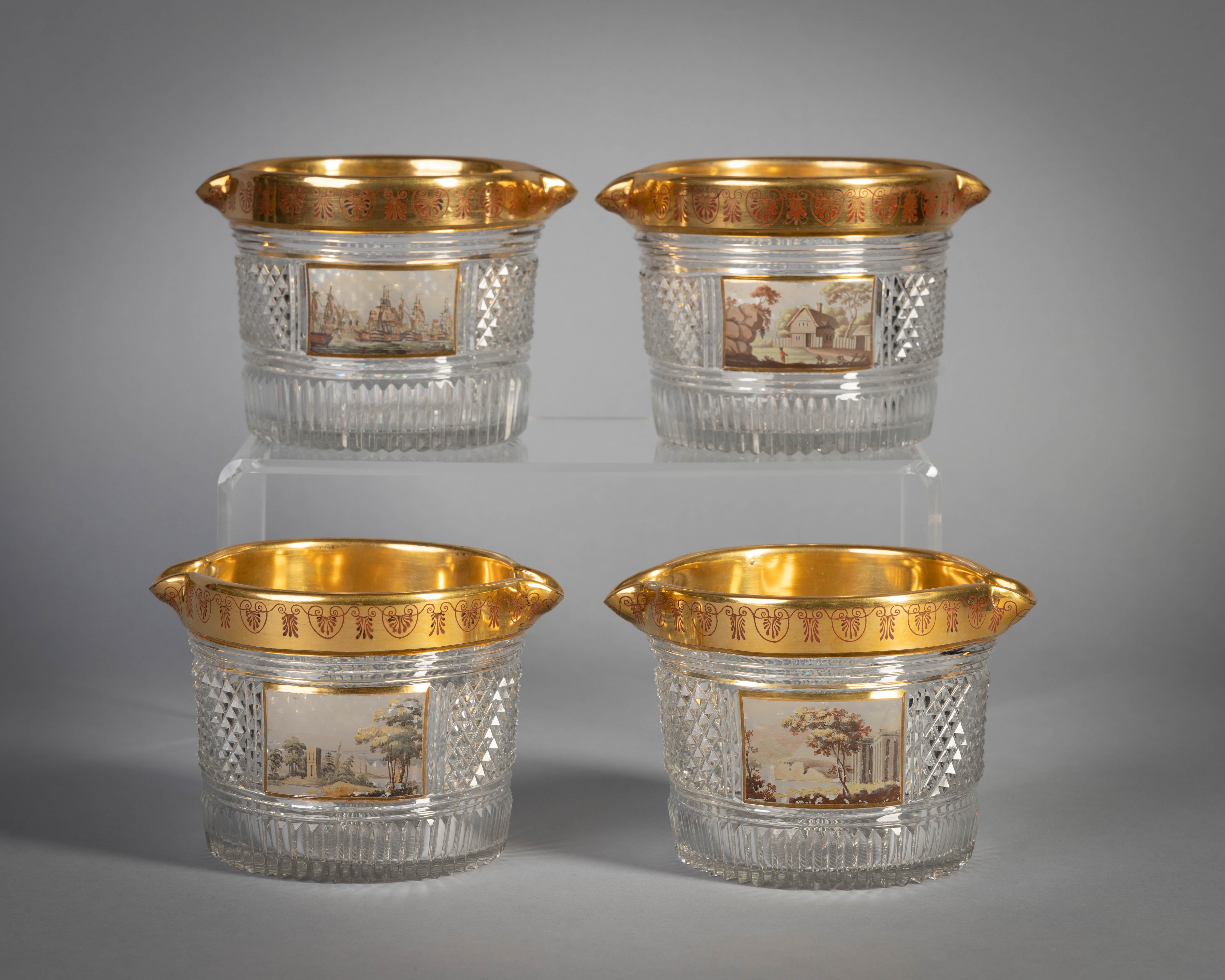 Extensive English Faceted and Enameled and Gilt Glass Service, circa 1815 In Good Condition For Sale In New York, NY