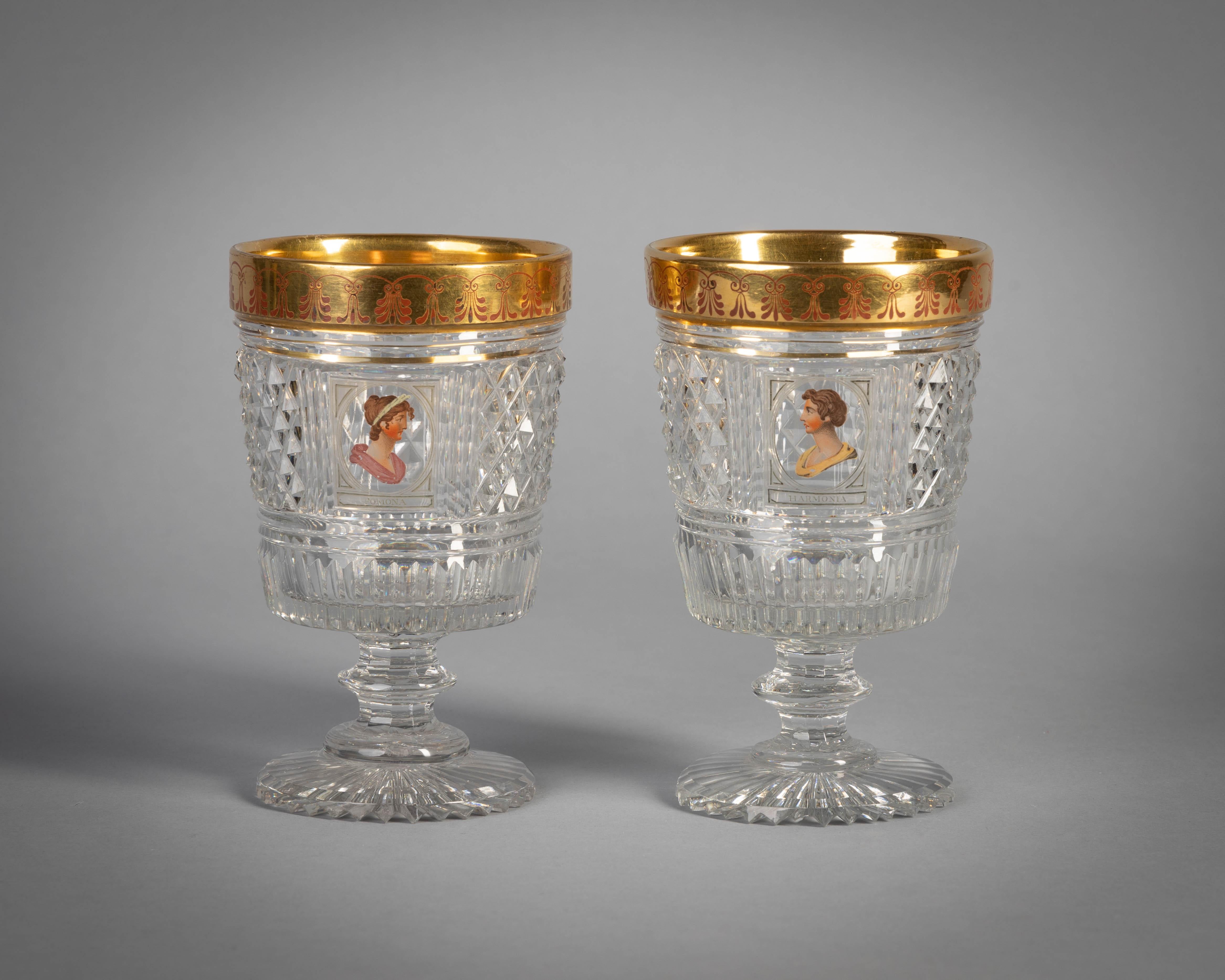 Early 19th Century Extensive English Faceted and Enameled and Gilt Glass Service, circa 1815 For Sale