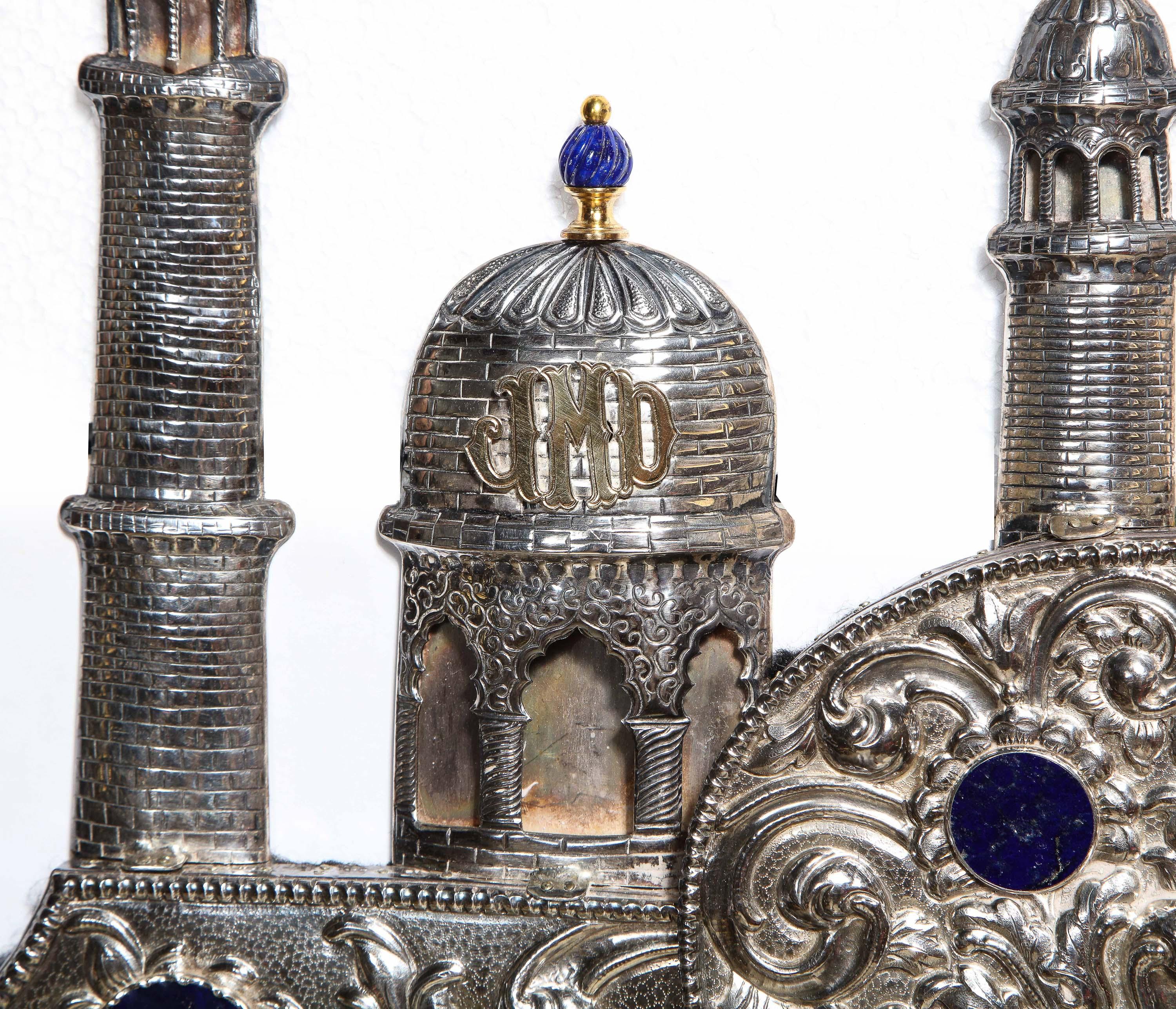 Magnifique et rare miroir de palais thaïlandais en argent, or et bijoux pour palais indien en vente 1