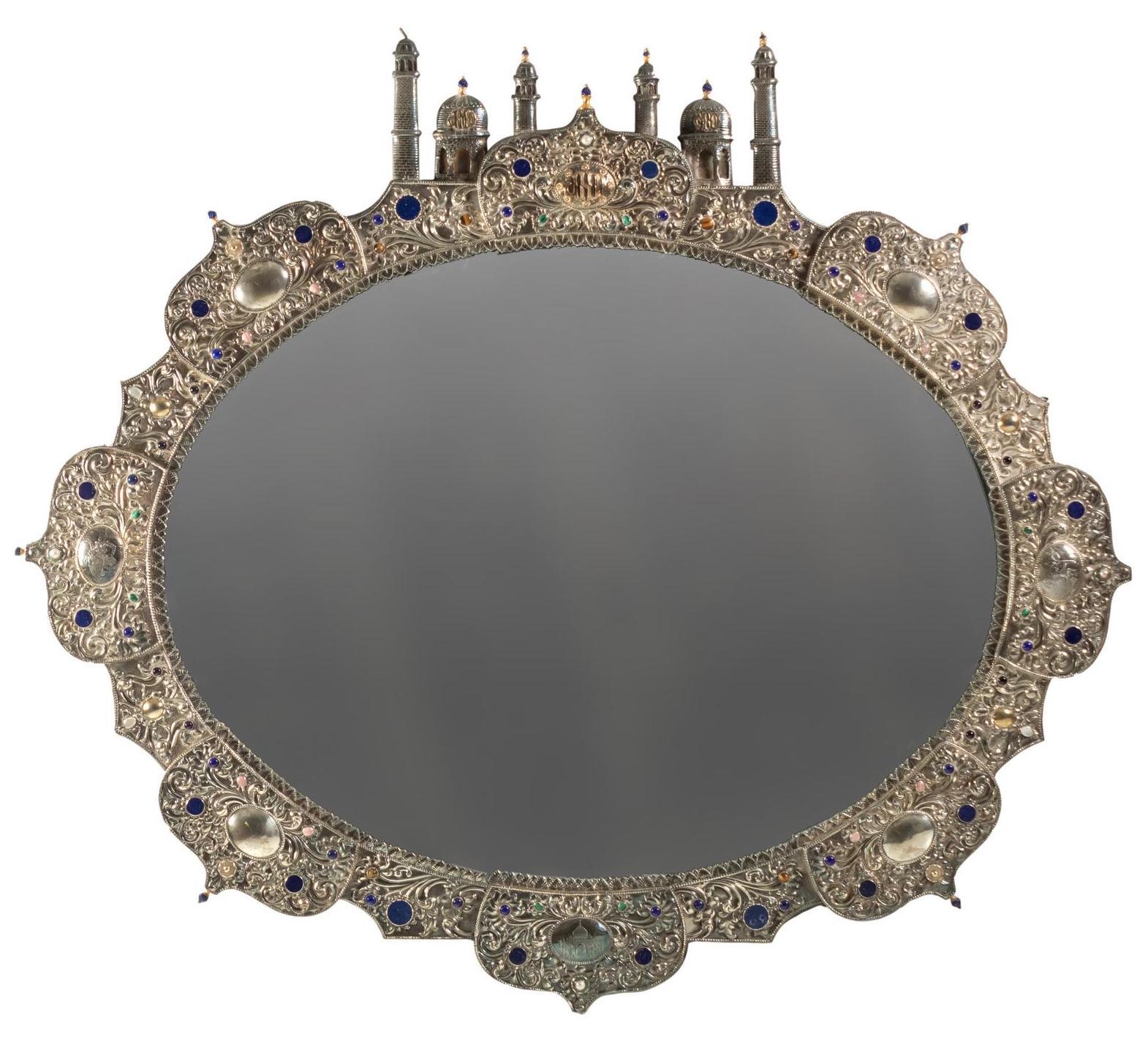 Rare and Magnificent Thai Silver, Gold & Jeweled Palace Mirror for Indian Palace For Sale 10