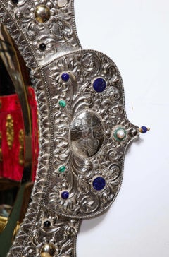 Rare and Magnificent Thai Silver, Gold & Jeweled Palace Mirror for Indian Palace