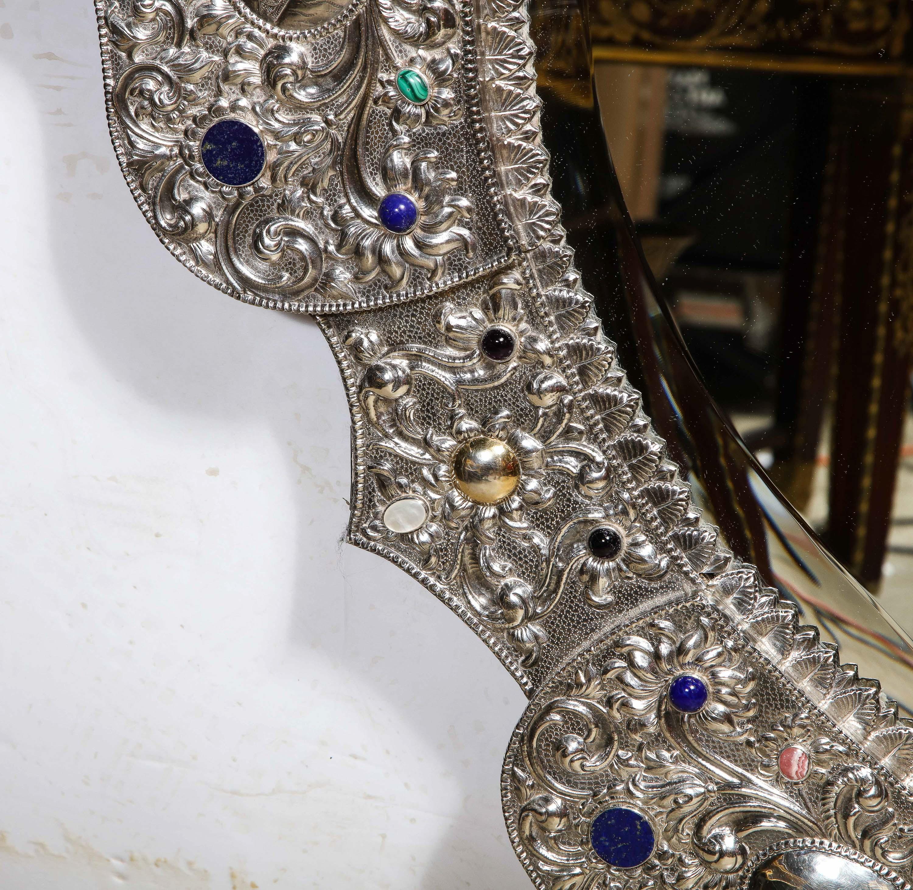Early 20th Century Rare and Magnificent Thai Silver, Gold & Jeweled Palace Mirror for Indian Palace For Sale