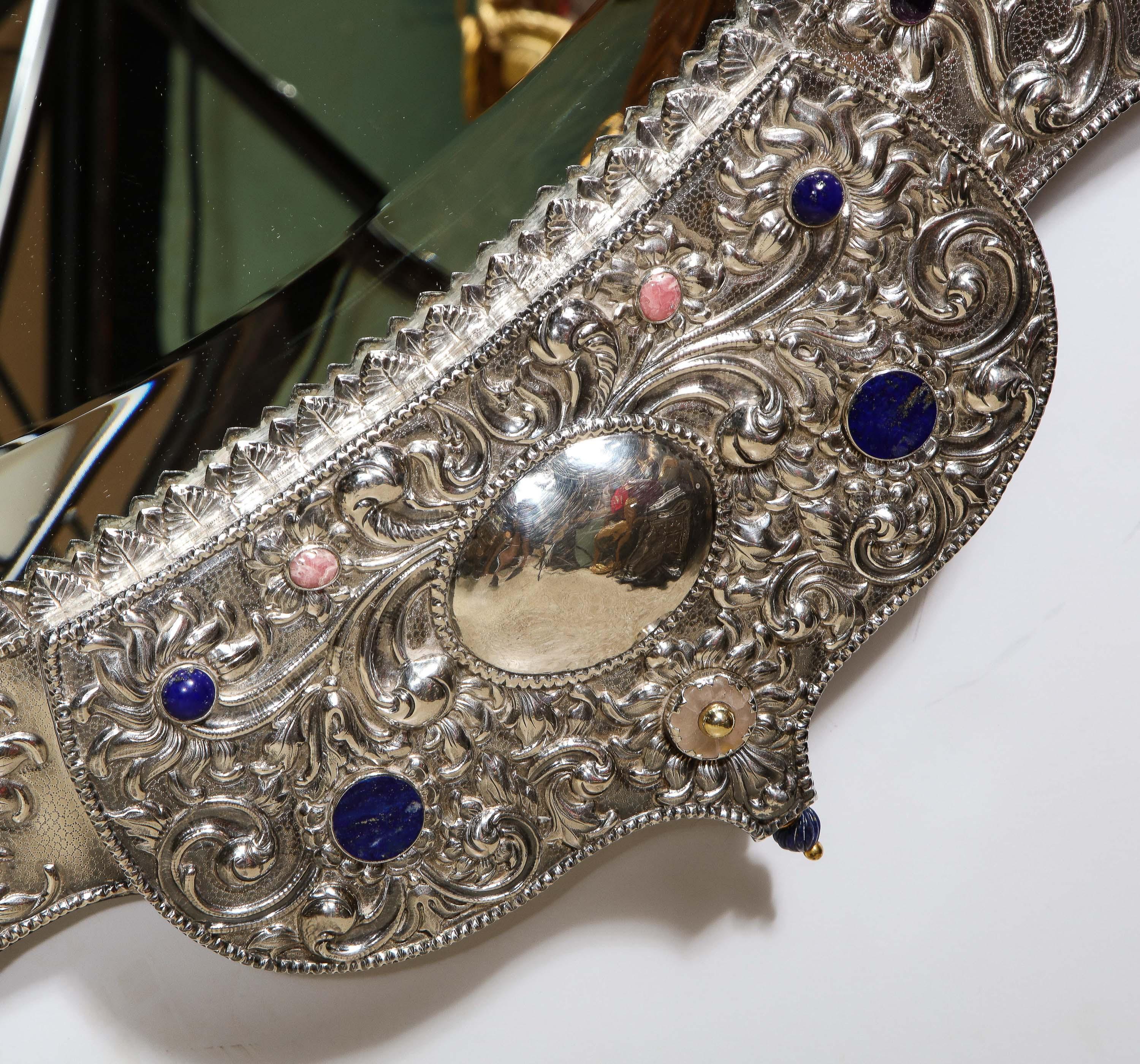 Début du 20ème siècle Magnifique et rare miroir de palais thaïlandais en argent, or et bijoux pour palais indien en vente