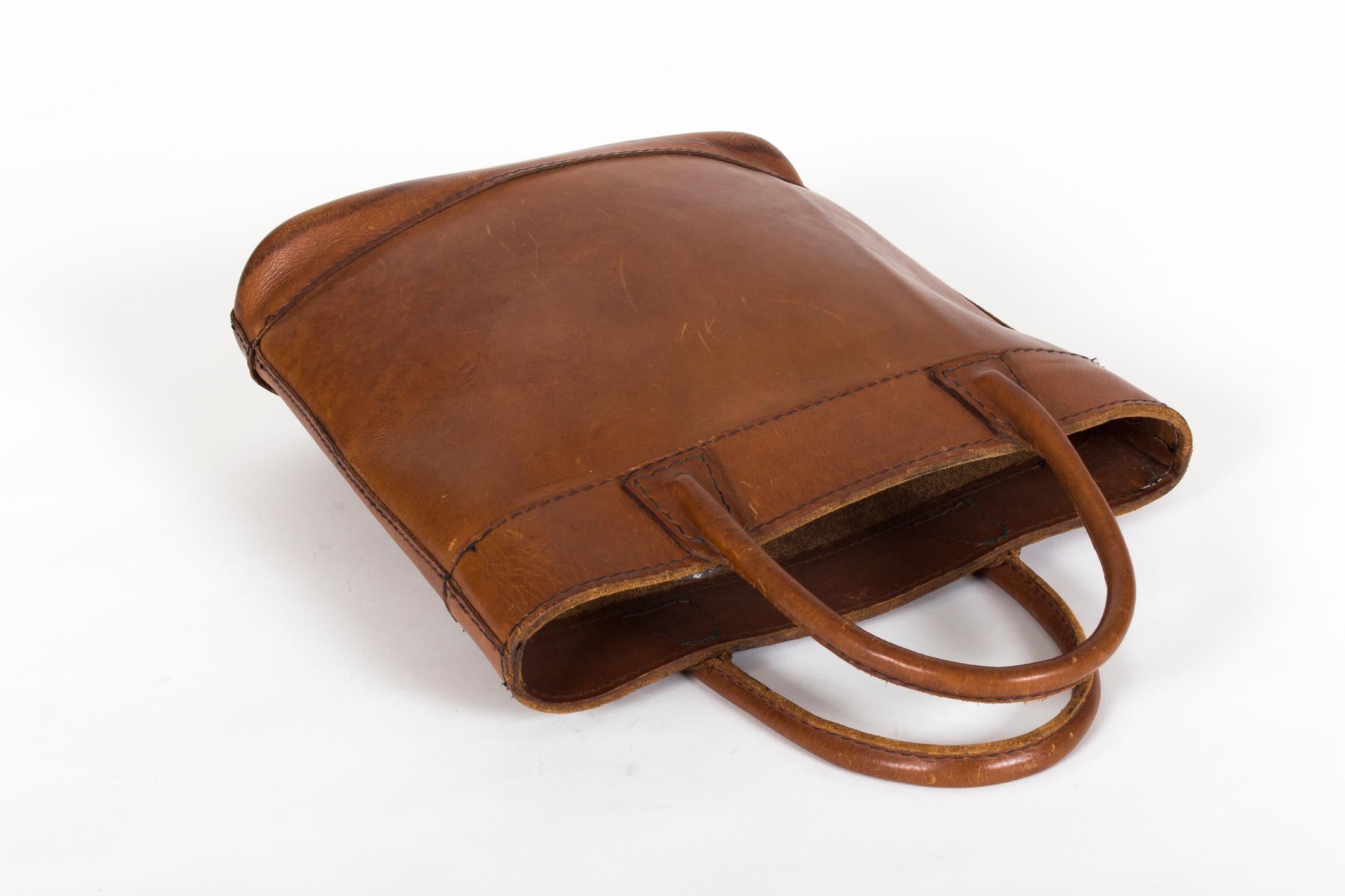 Rare and Marked Collectors Auböck Midcentury Leather Bag, Late 1950s-Early 1960s 4