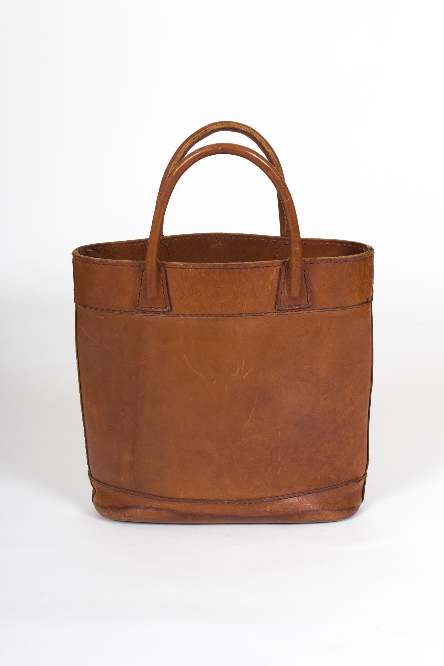 Mid-Century Modern Rare and Marked Collectors Auböck Midcentury Leather Bag, Late 1950s-Early 1960s