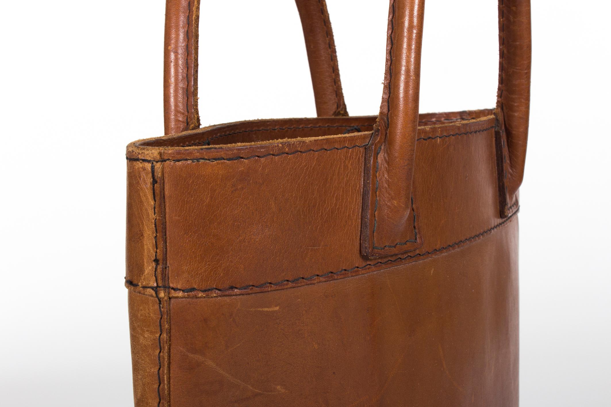 European Rare and Marked Collectors Auböck Midcentury Leather Bag, Late 1950s-Early 1960s