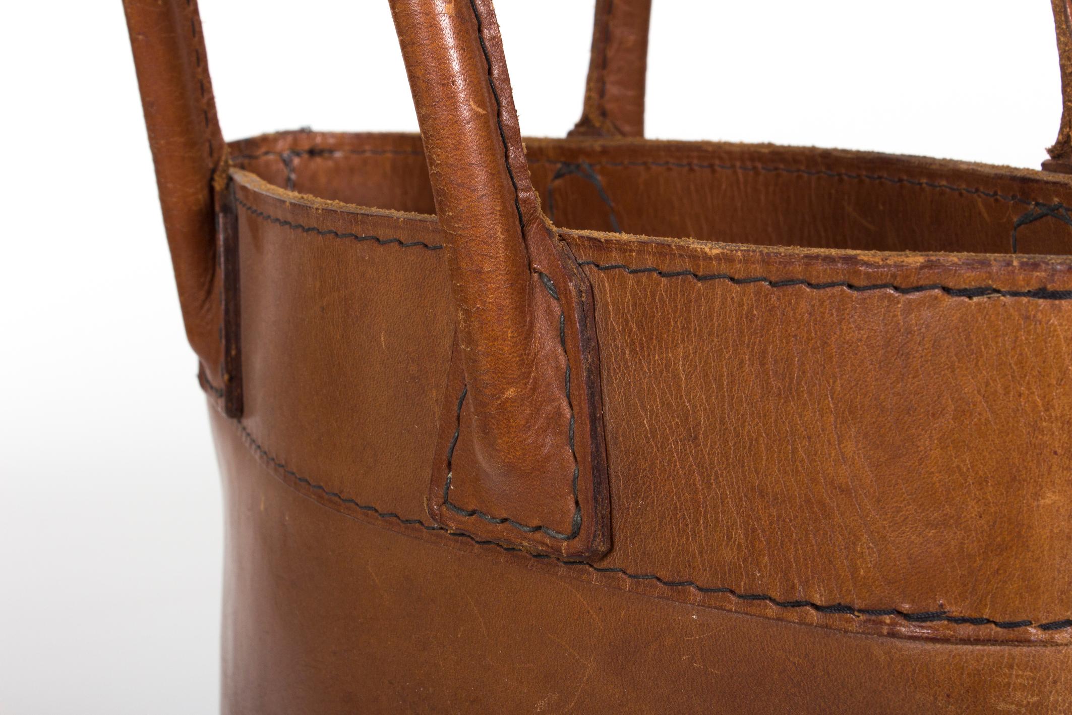 Mid-20th Century Rare and Marked Collectors Auböck Midcentury Leather Bag, Late 1950s-Early 1960s