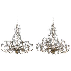 Vintage Rare and Monumental Pair of Oval 1940s Italian Chandeliers